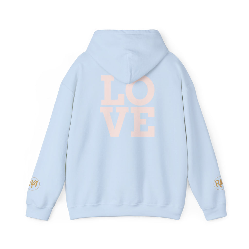 Love Graphic Hoodie — Minimal White Pullover with Gold Logo