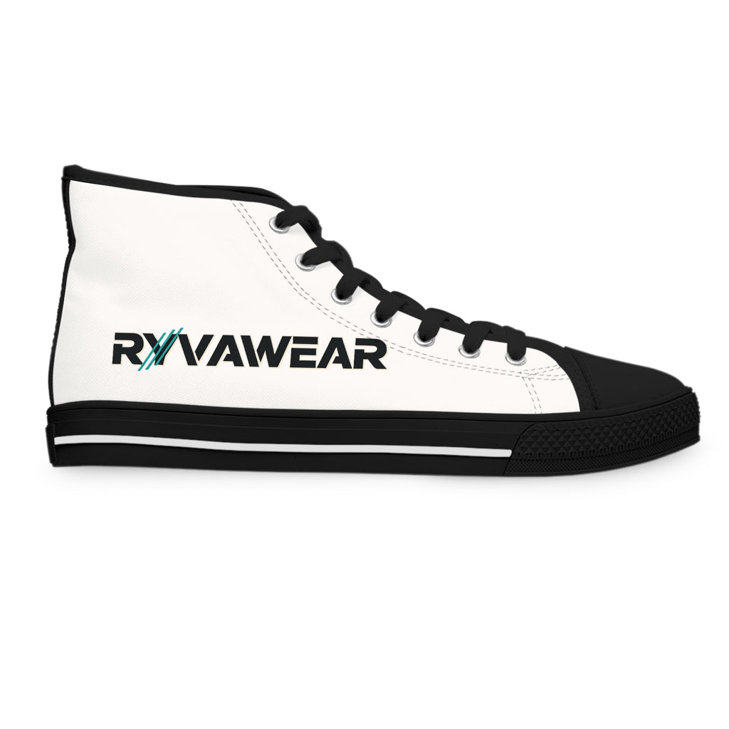 Women's High Top Sneakers — White 'RNVAWEAR' Logo Casual Canvas Shoes