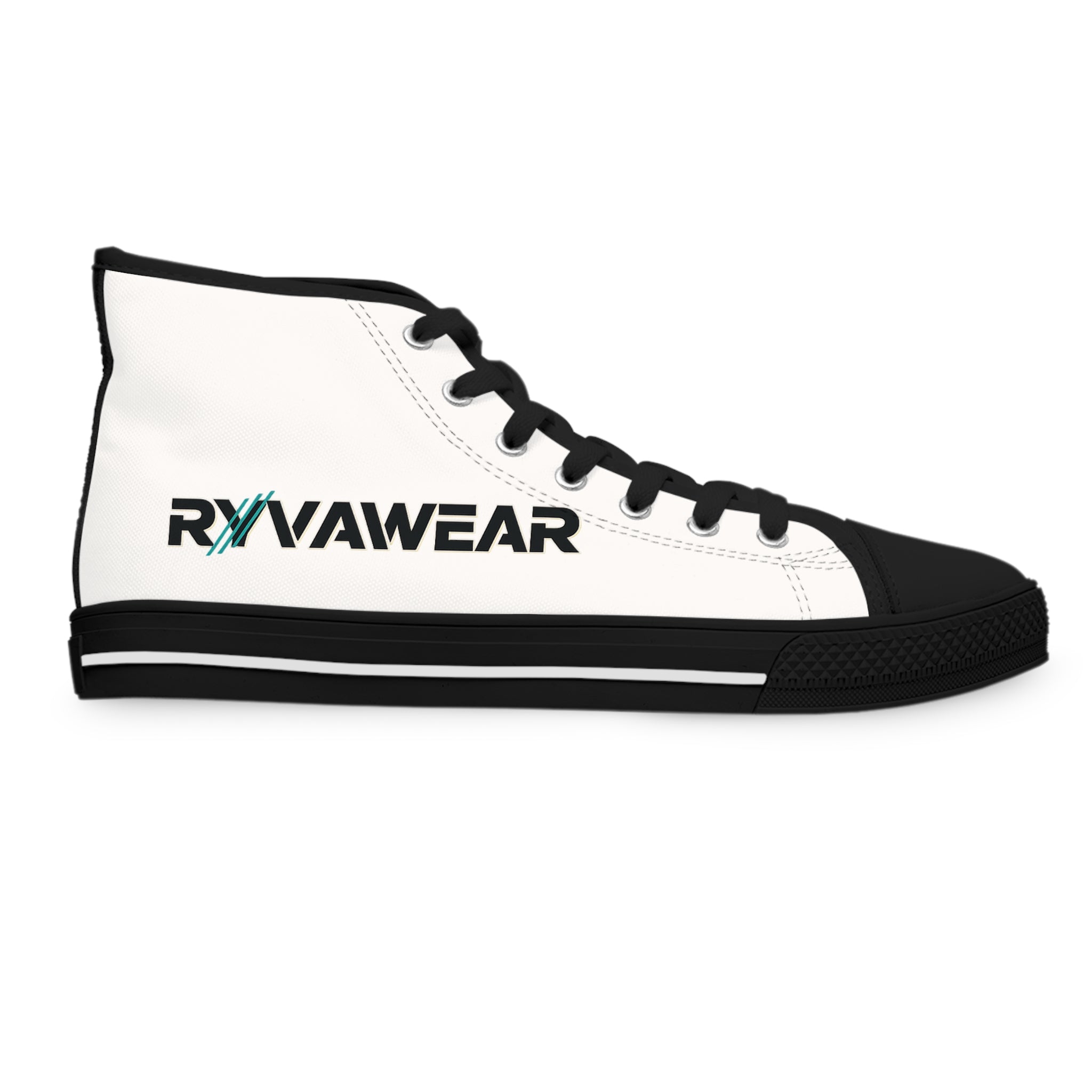 Women's High Top Sneakers — White 'RNVAWEAR' Logo Casual Canvas Shoes