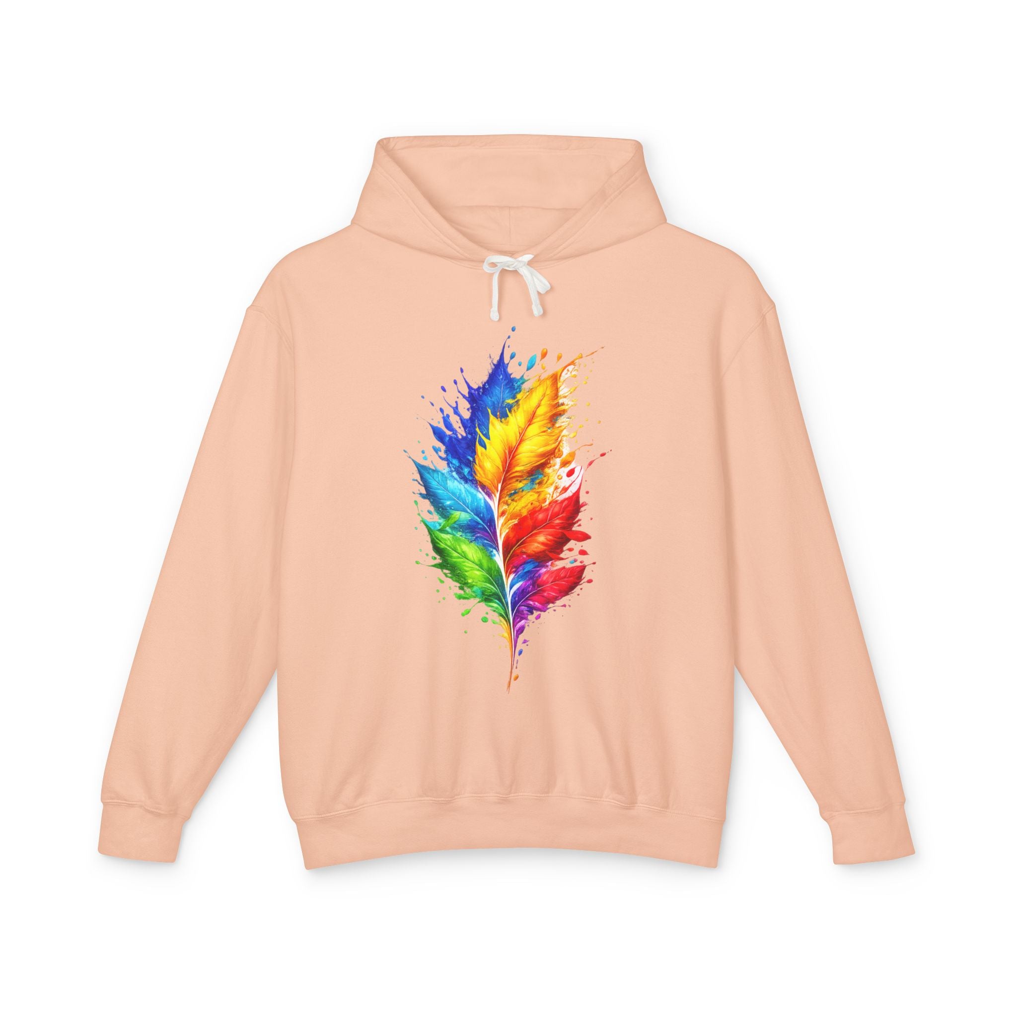 Colorful Feather Hoodie — Watercolor Rainbow Feather Pullover