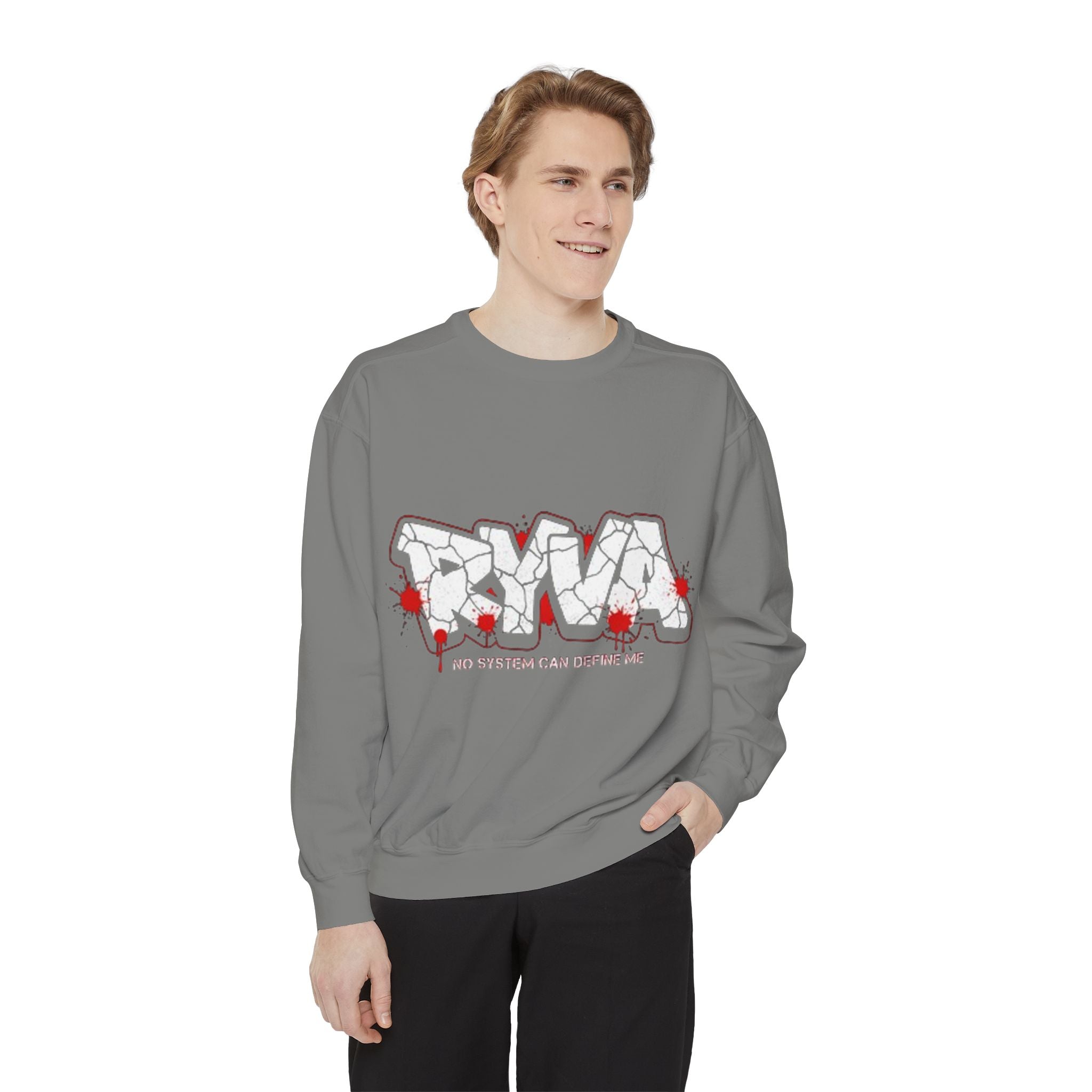 Sweatshirt — 'ROAR' Graphic Sweatshirt with Red Paint Splatter, "No Weapons Can Define Me"