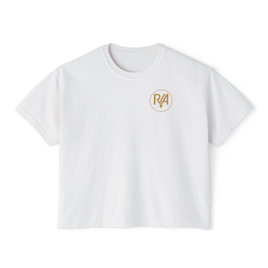 Women's Boxy Tee — Minimal Gold Monogram 'R/A' Chest Logo