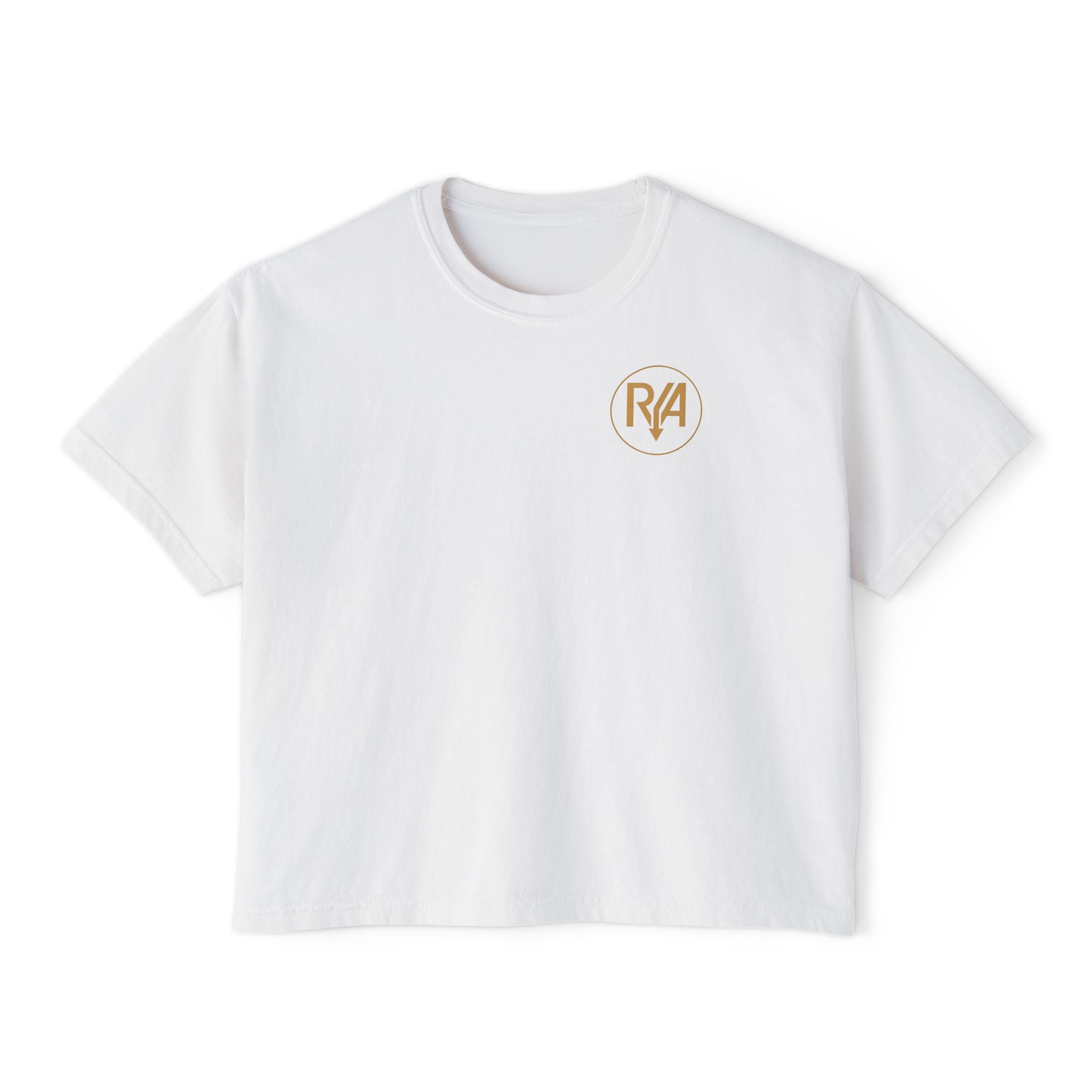 Women's Boxy Tee — Minimal Gold Monogram 'R/A' Chest Logo