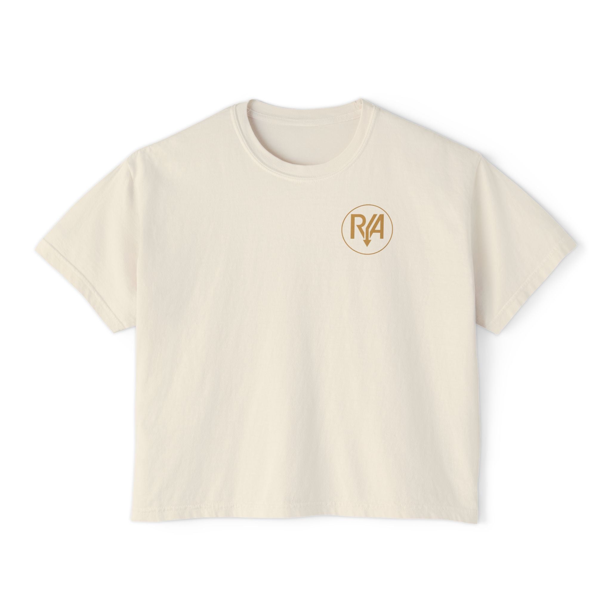 Women's Boxy Tee — Minimal Gold Monogram 'R/A' Chest Logo