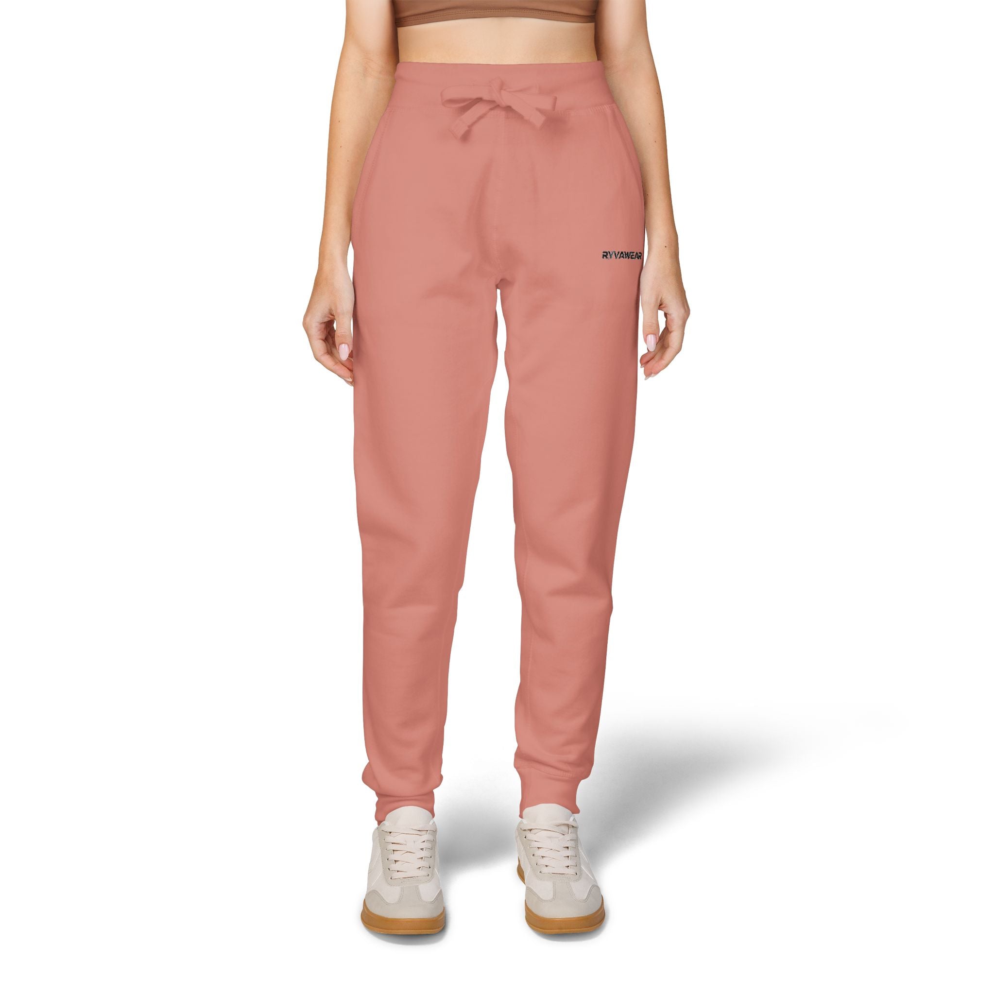 Embroidered Cozy Fleece Sweatpants — Coral Joggers with Pocket Patch
