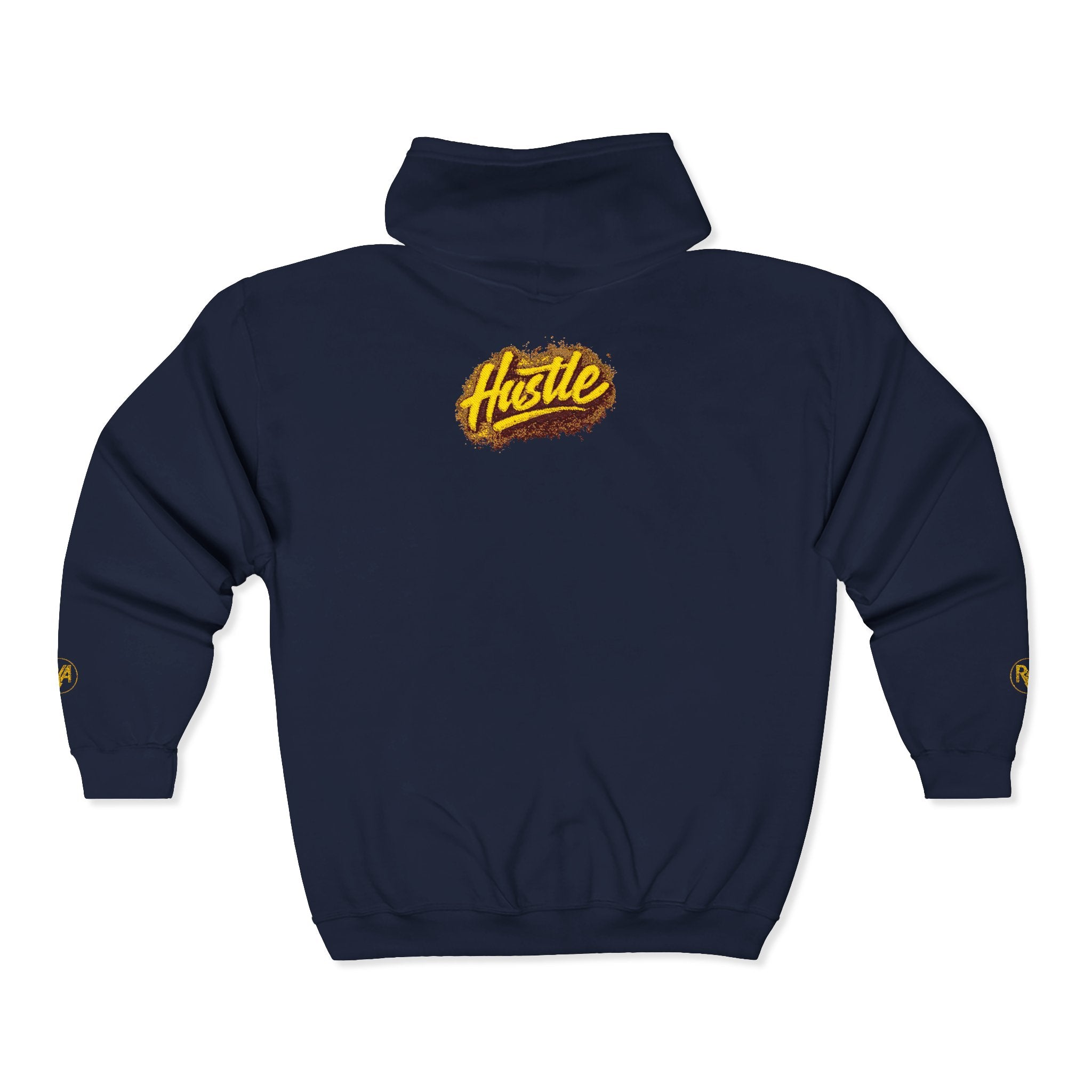 Hustle Logo Zip Hoodie — Vintage Gold 'Hustle' Graphic Full-Zip Sweatshirt