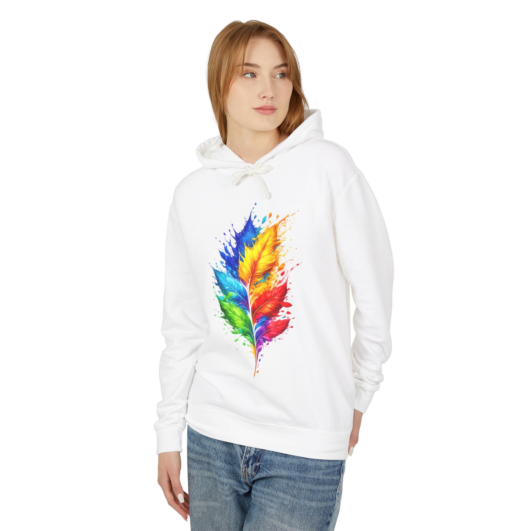 Colorful Feather Hoodie — Watercolor Rainbow Feather Pullover