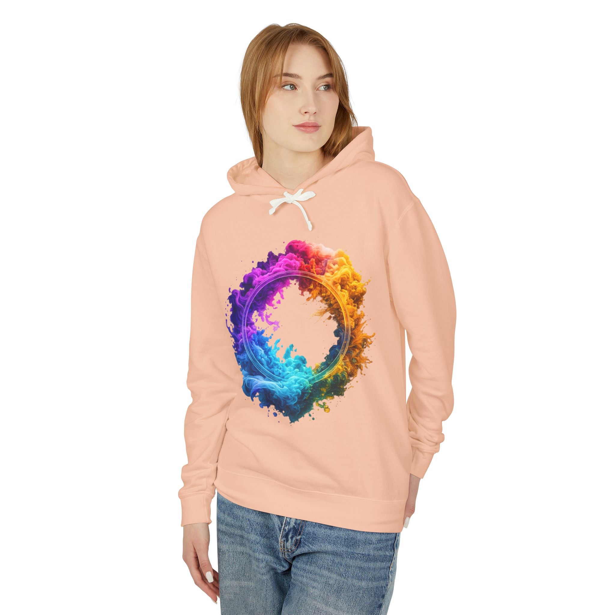 Color Burst Circle Hoodie — Vibrant Rainbow Splash Graphic Sweatshirt