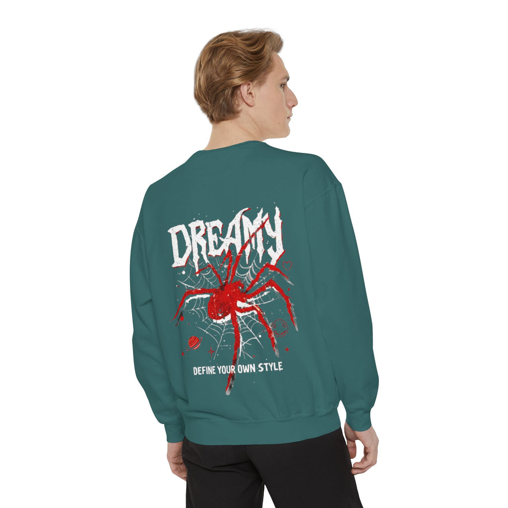 Dreamy Spider Sweatshirt — "Define Your Own Style" Garment-Dyed Crewneck