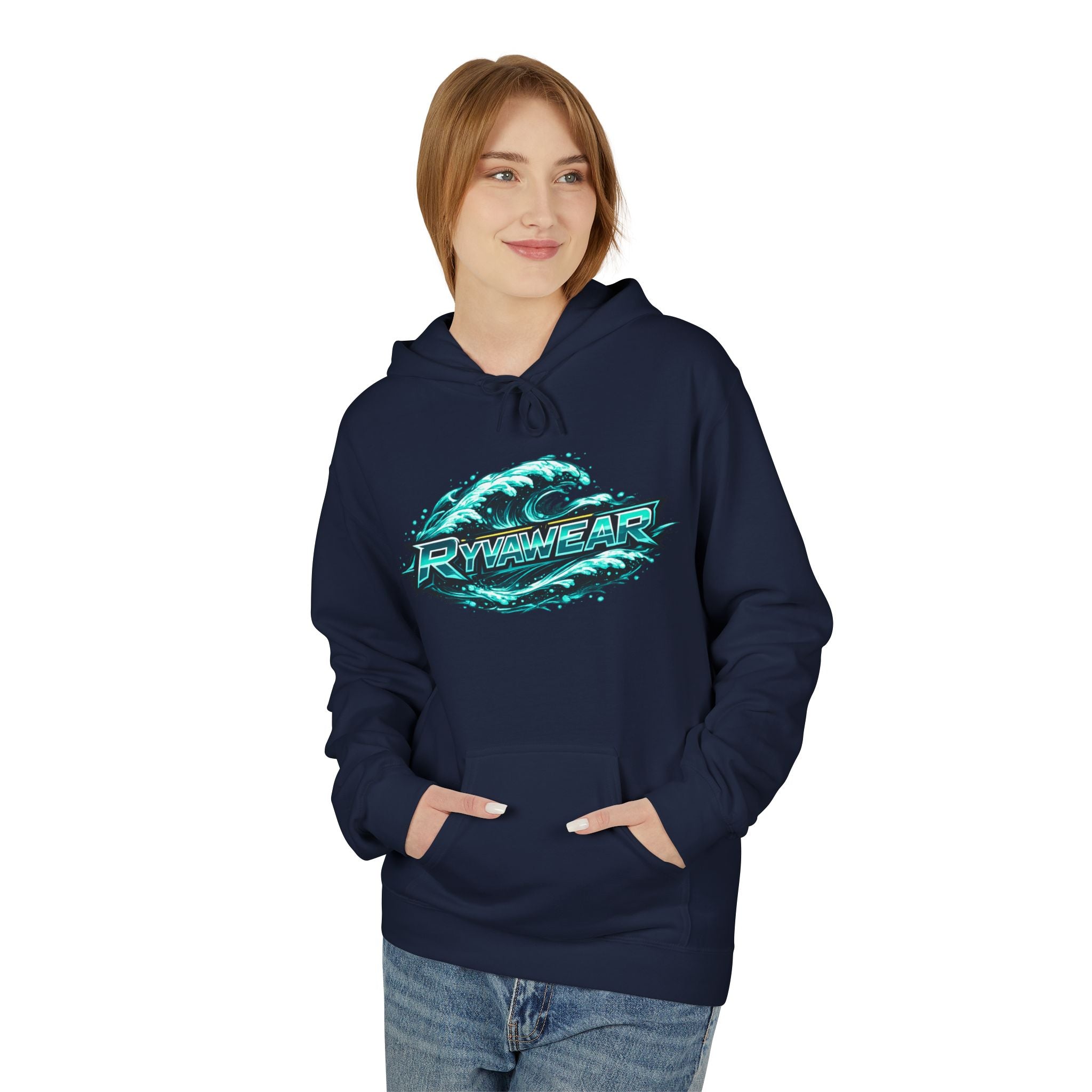 Hoodie — Retro Teal 'Rivestar' Surf Wave Logo Pullover