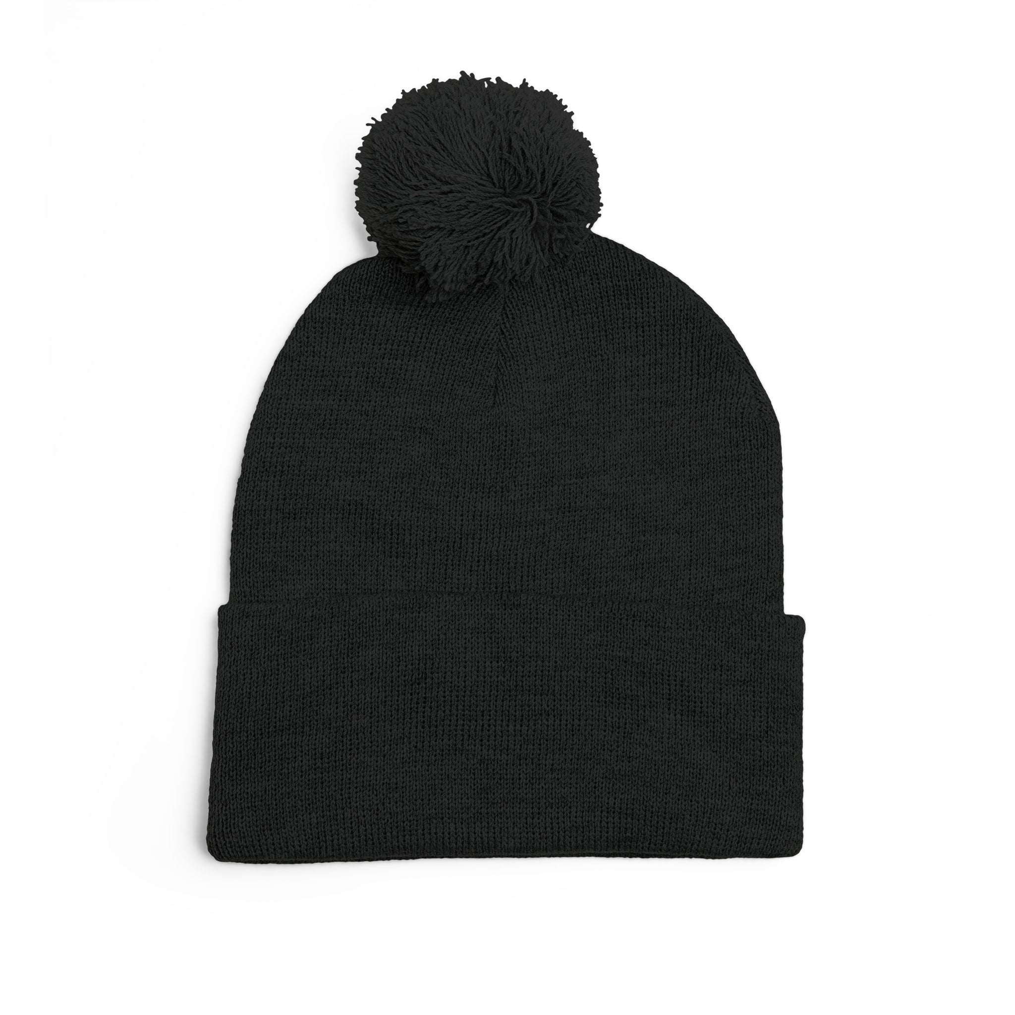Embroidered Pom-Pom Knit Cap — Cozy Winter Beanie with Fold-Over Cuff