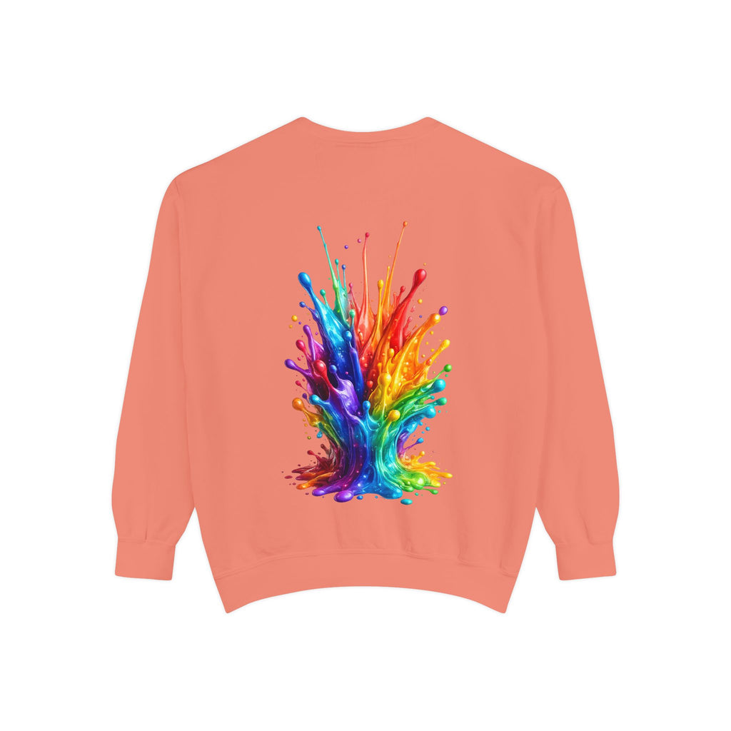 Rainbow Paint Splash Sweatshirt — Colorful Back Graphic Crewneck