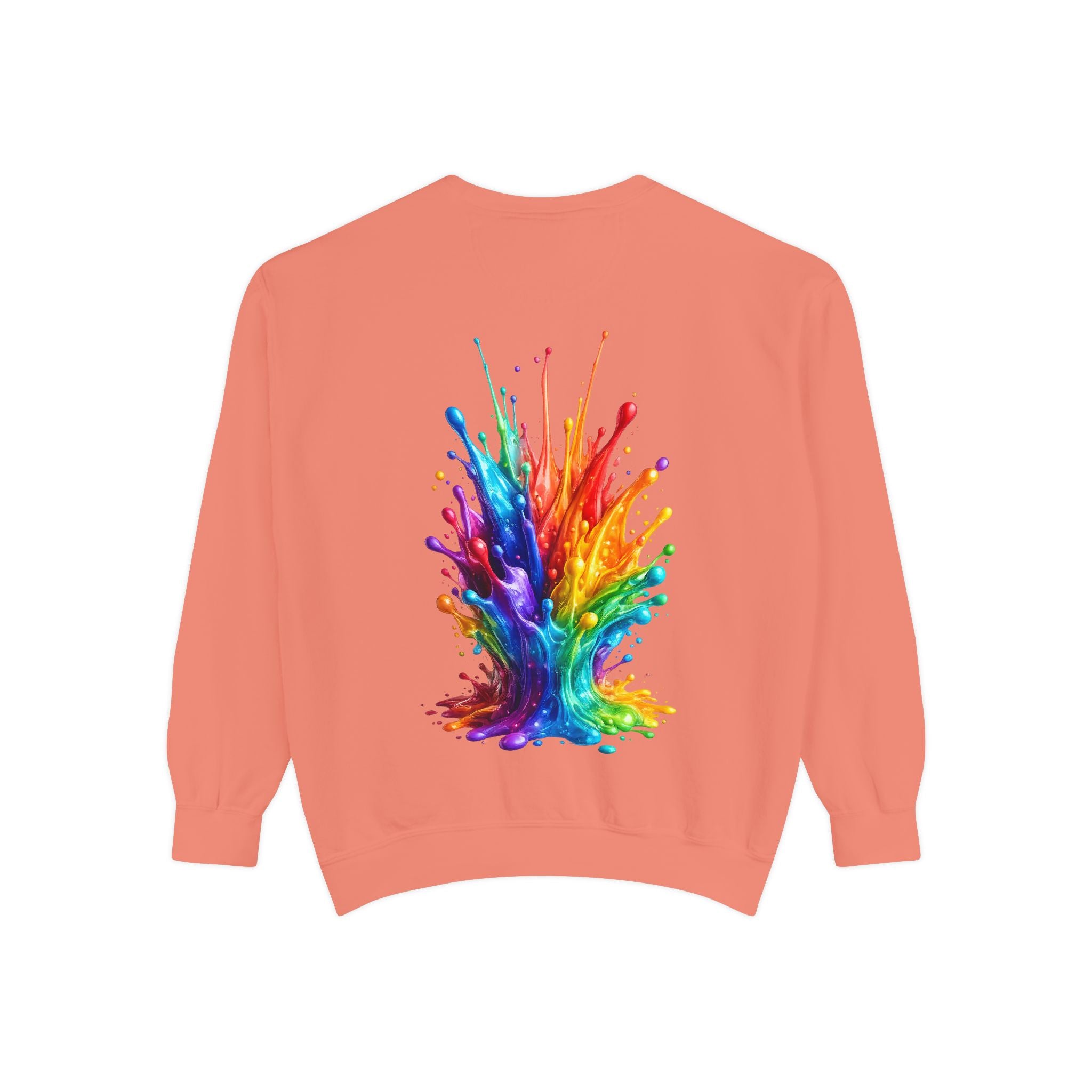 Rainbow Paint Splash Sweatshirt — Colorful Back Graphic Crewneck