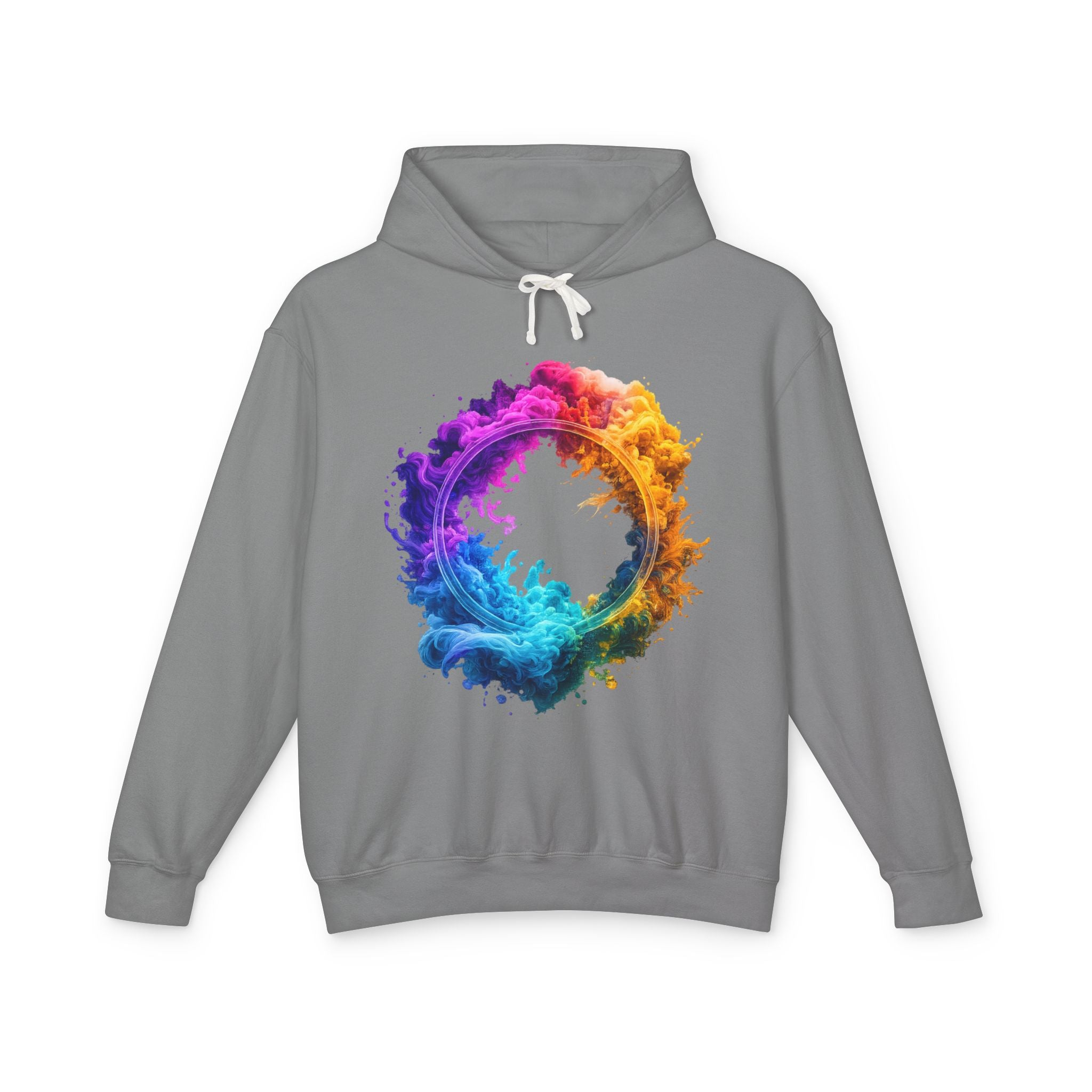 Color Burst Circle Hoodie — Vibrant Rainbow Splash Graphic Sweatshirt