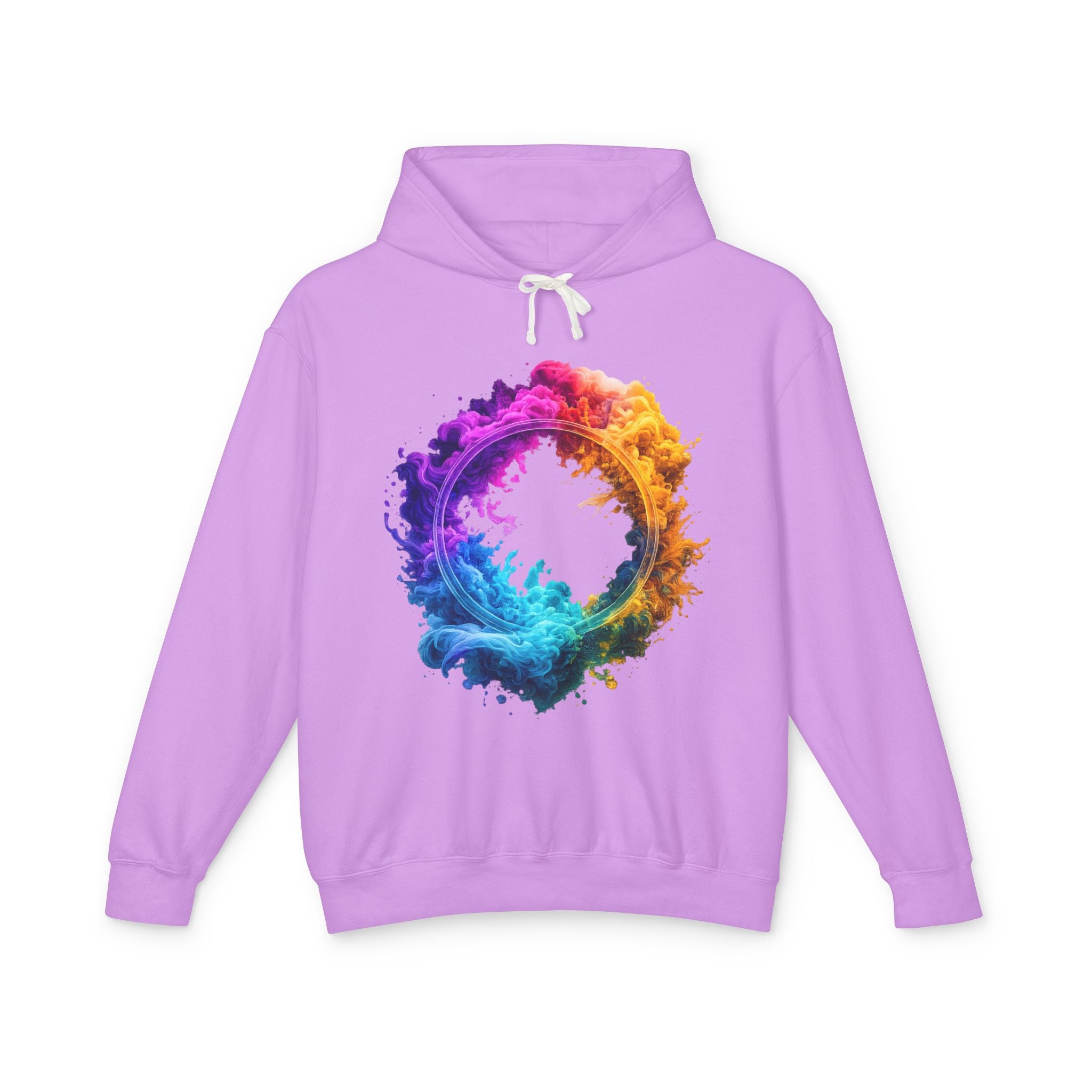 Color Burst Circle Hoodie — Vibrant Rainbow Splash Graphic Sweatshirt