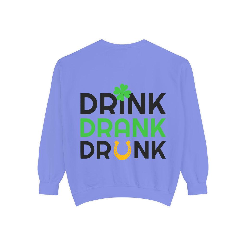 Drink Drank Drunk Sweatshirt — St. Patrick’s Day Shamrock & Horseshoe Crewneck