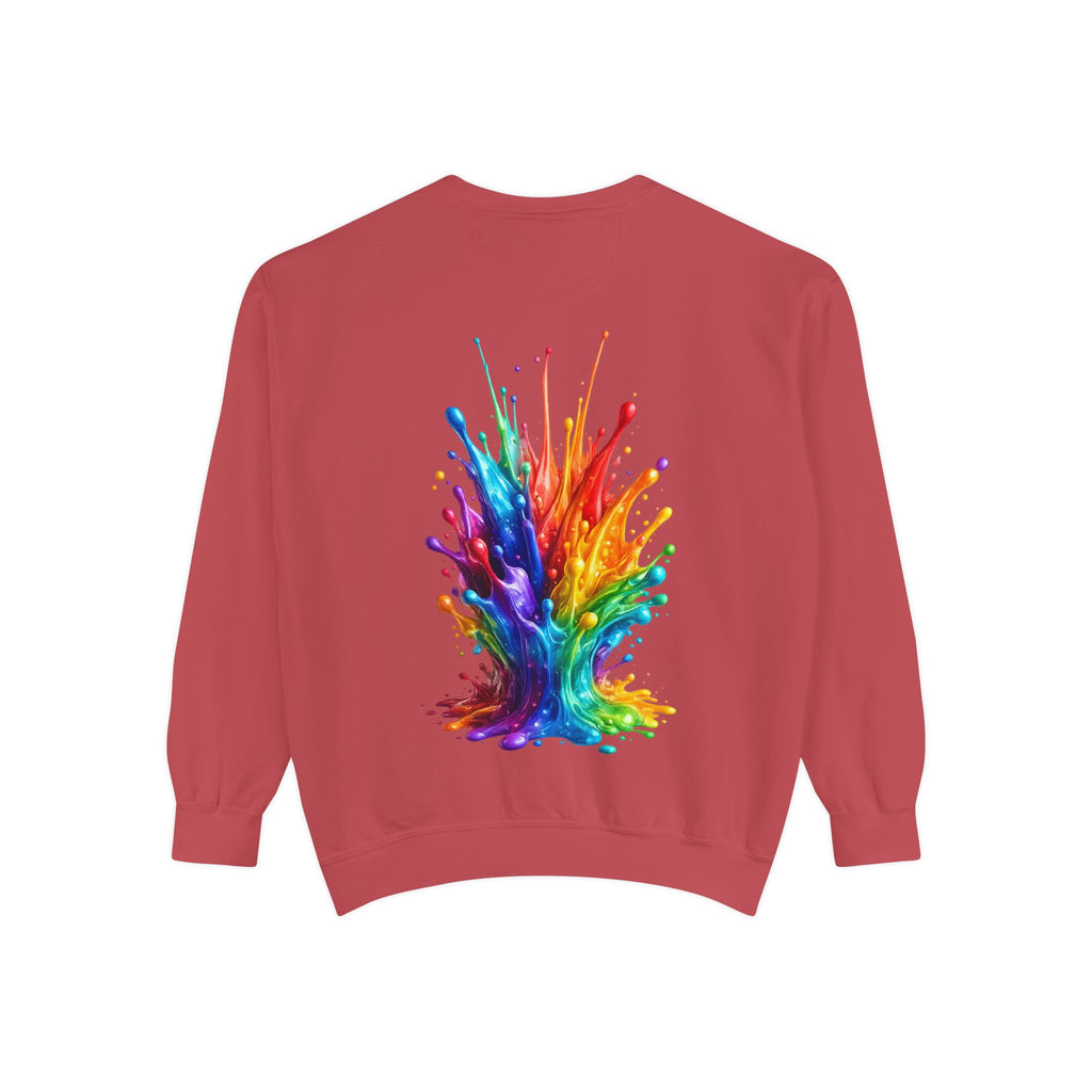 Rainbow Paint Splash Sweatshirt — Colorful Back Graphic Crewneck