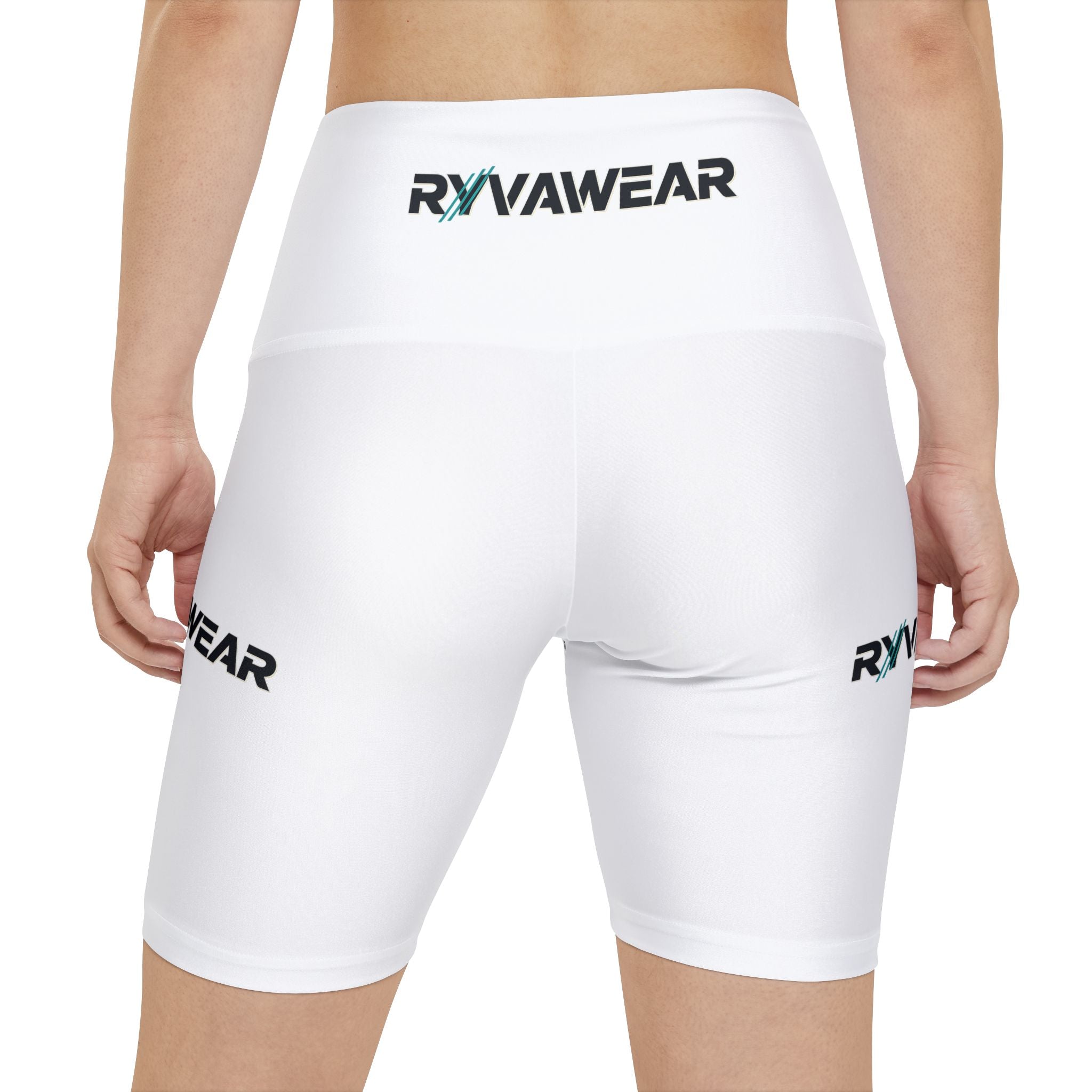 Women's Workout Shorts — RYVAEAR Branded White High-Waist Active Bike Shorts