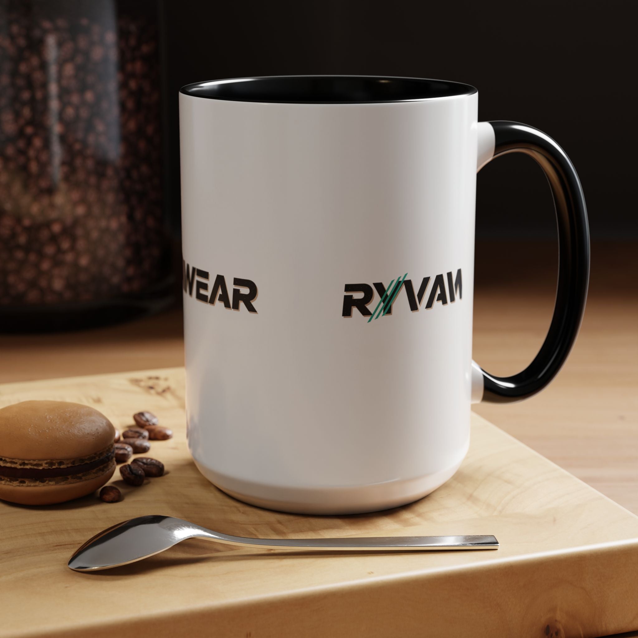 RyvaWear Logo Accent Coffee Mug — Black-Trim Ceramic Coffee Cup (11/15oz)