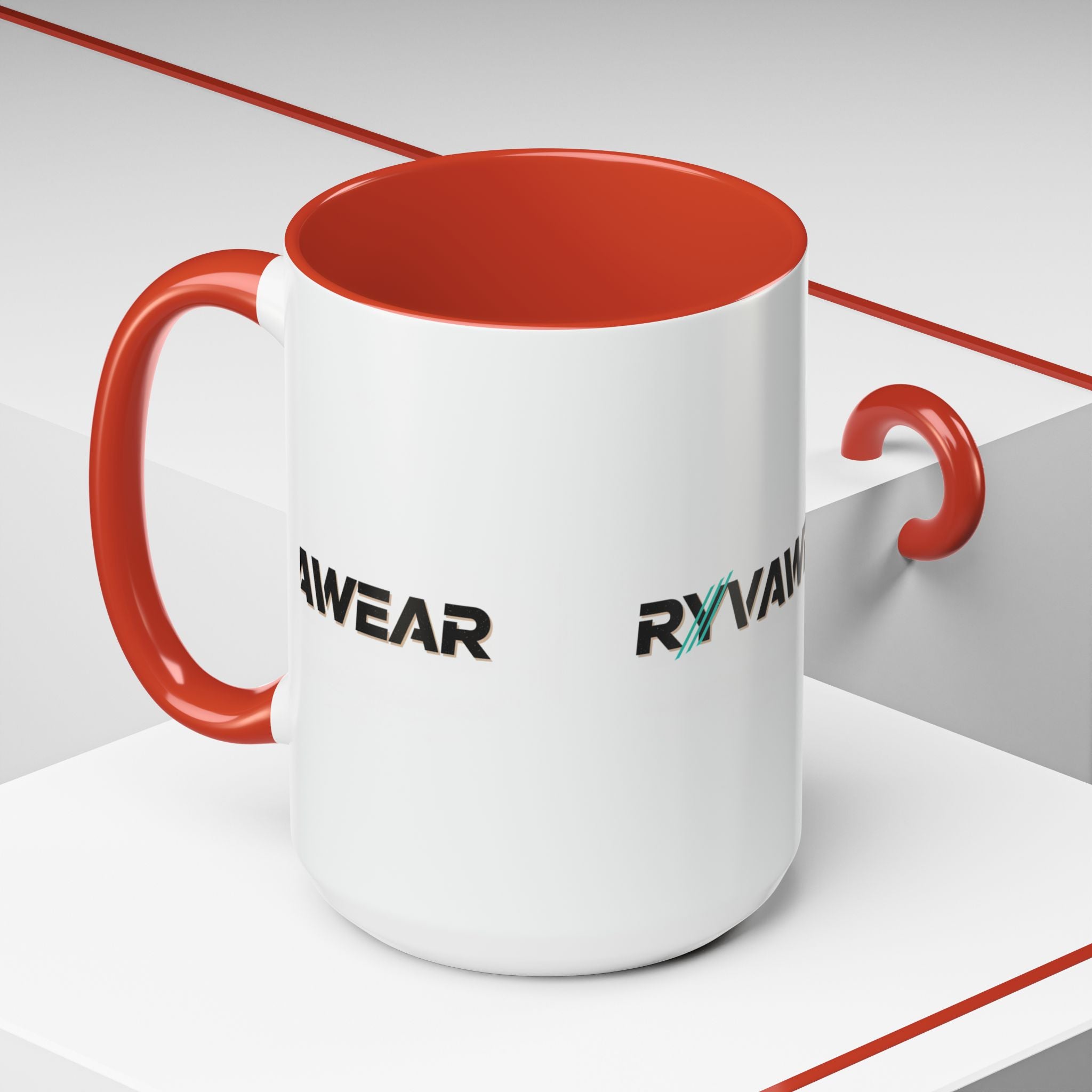 RyvaWear Logo Accent Coffee Mug — Black-Trim Ceramic Coffee Cup (11/15oz)