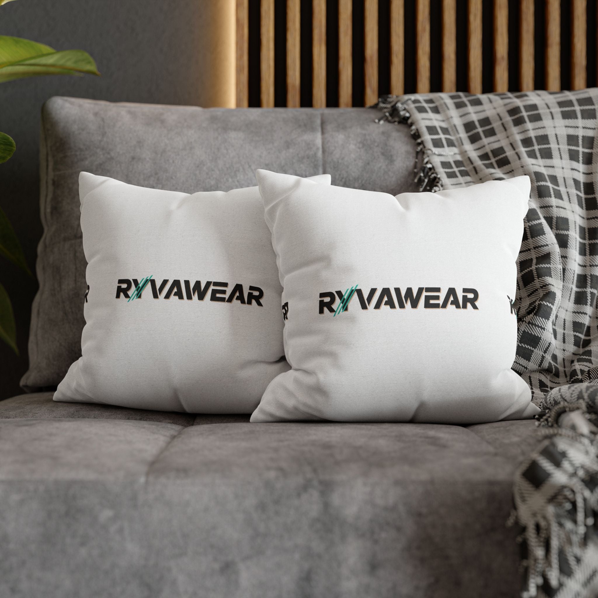 RVVAWEAR Logo Spun Polyester Square Pillowcase — Modern Branded Throw Pillow Cover