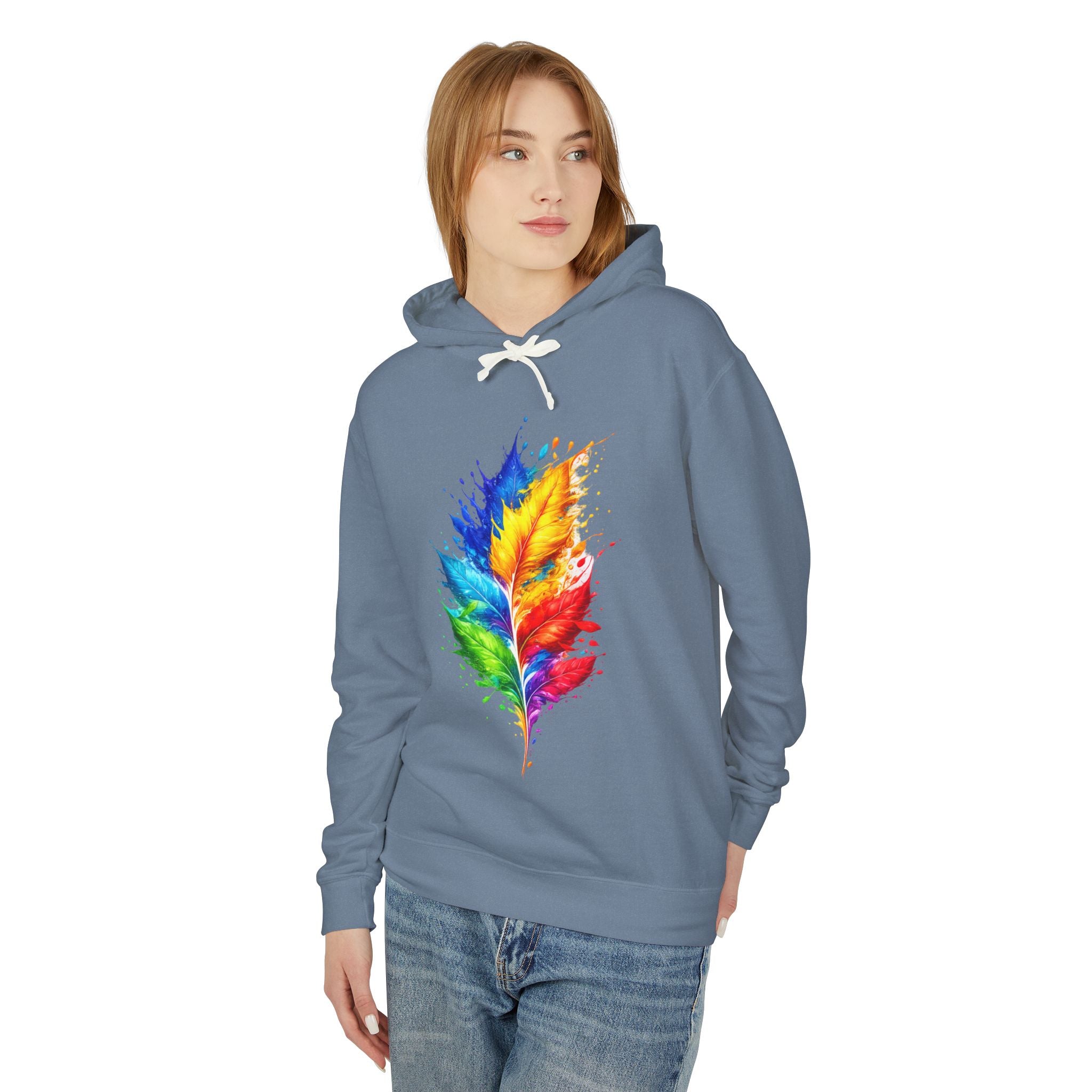 Colorful Feather Hoodie — Watercolor Rainbow Feather Pullover