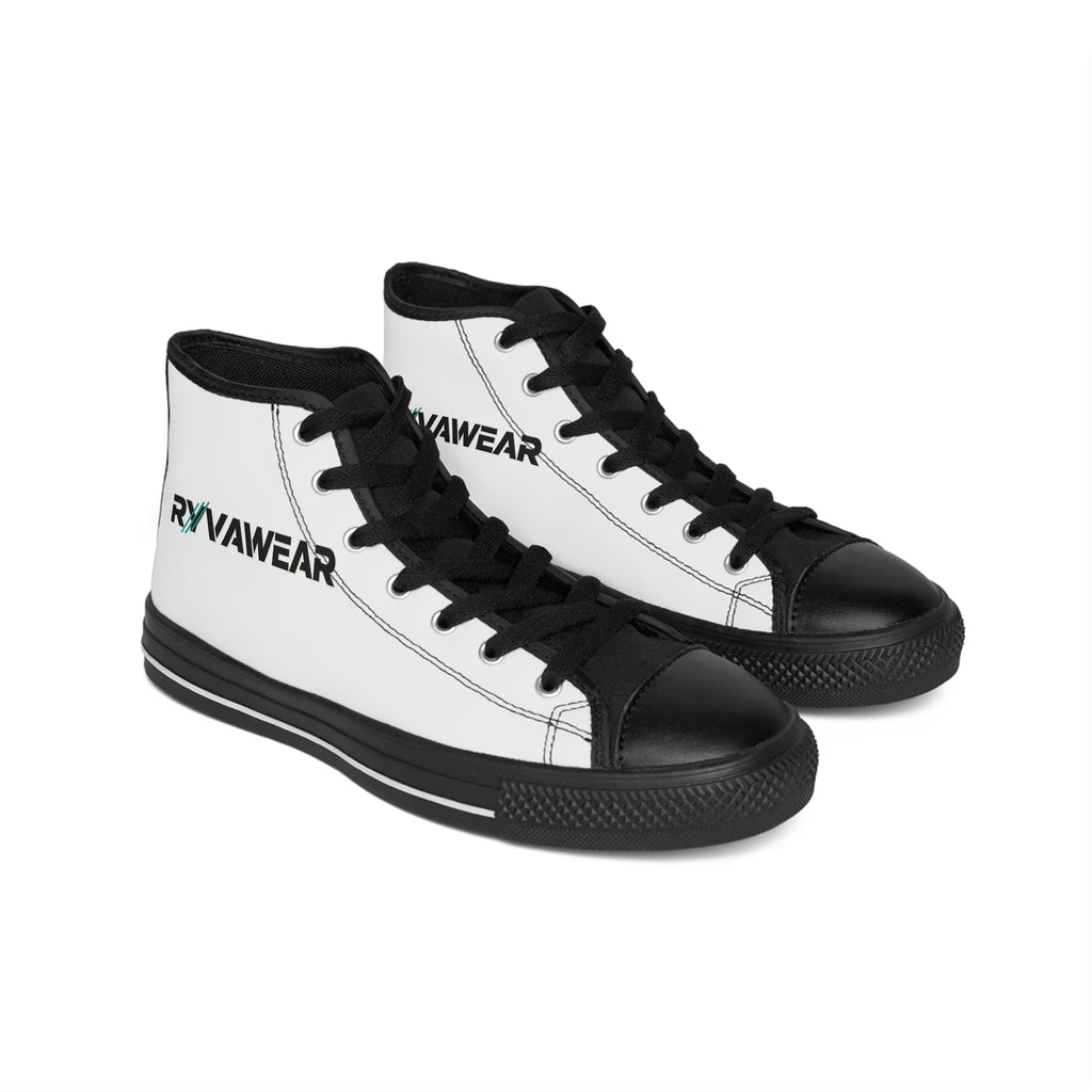 Women's High-Top Logo Sneakers — Classic White & Black Casual Canvas Shoes