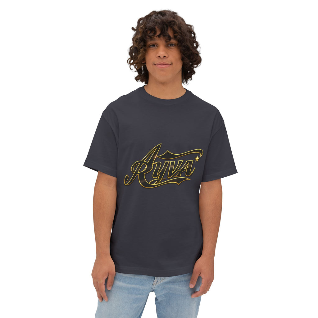 Ayva Script Logo Tee — Oversized Boxy White T‑Shirt with Gold Accent