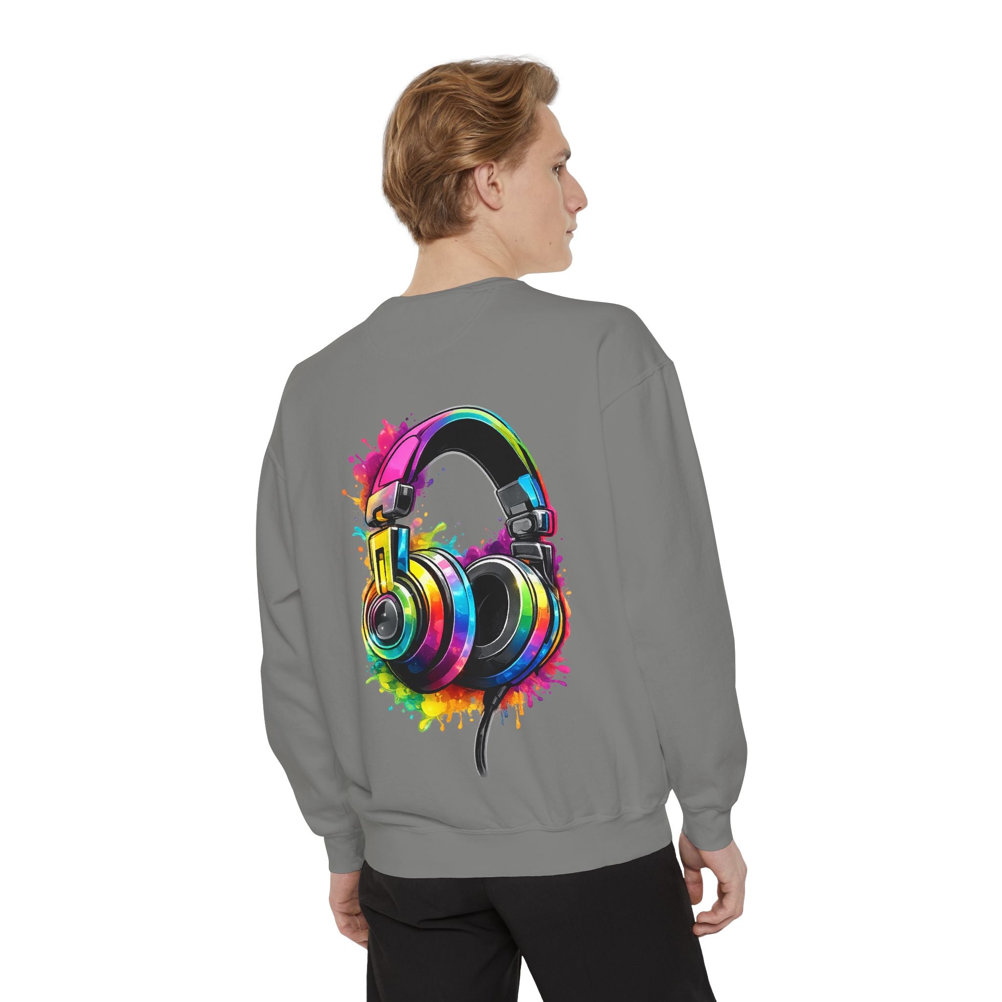 Sweatshirt — Colorful Watercolor Headphones Crewneck, Music Lover Graphic Sweatshirt
