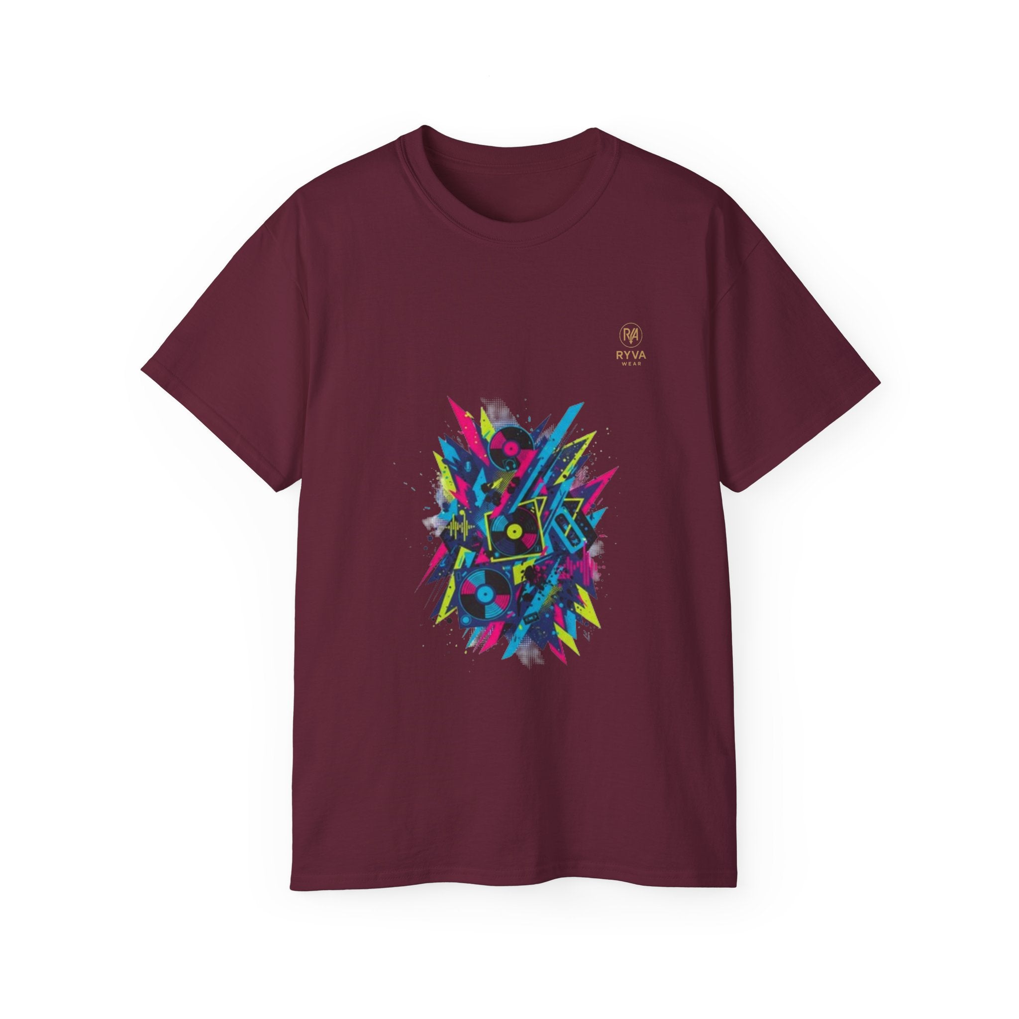 Abstract Neon Geometric Tee Retro 80s Vibes Graphic T-Shirt