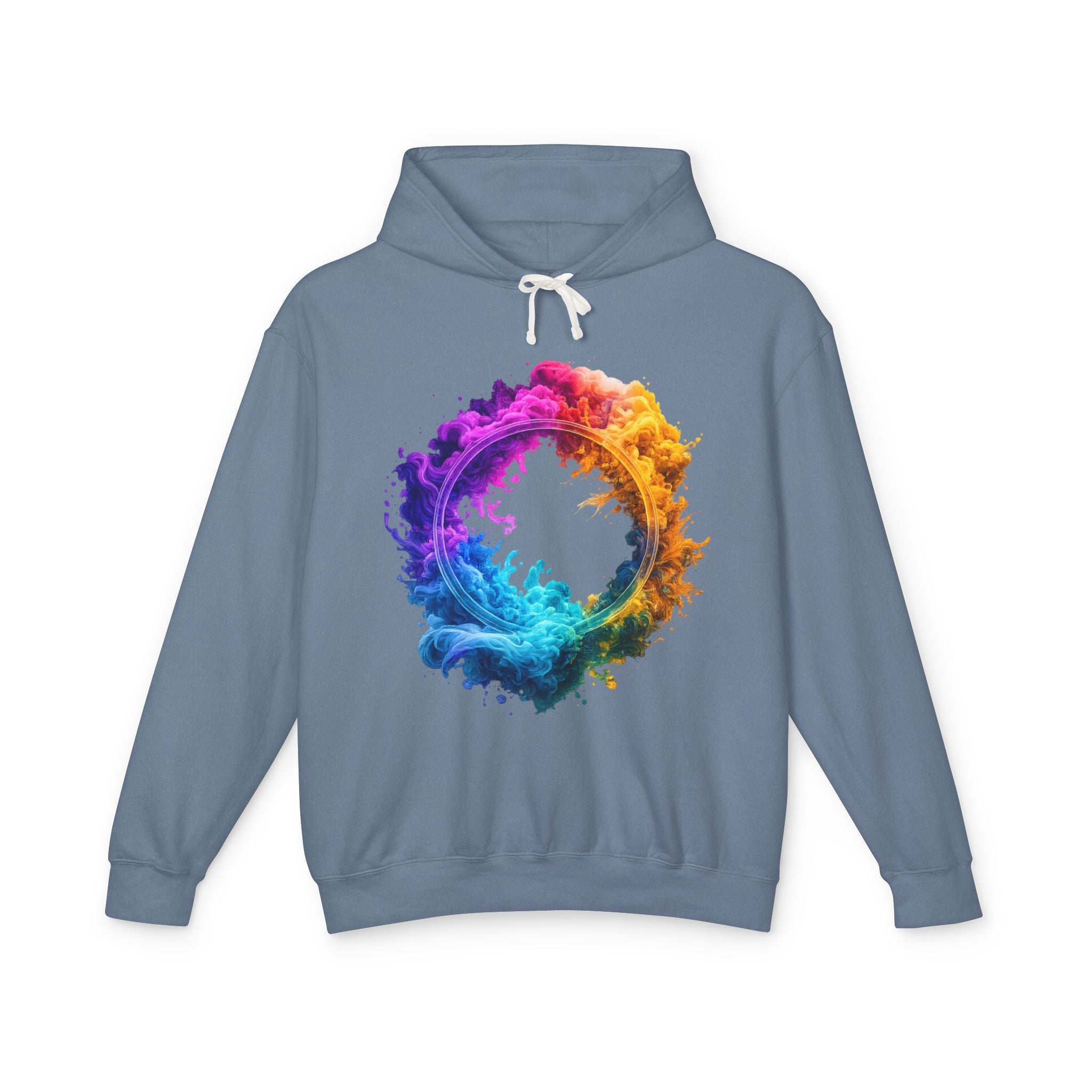 Color Burst Circle Hoodie — Vibrant Rainbow Splash Graphic Sweatshirt
