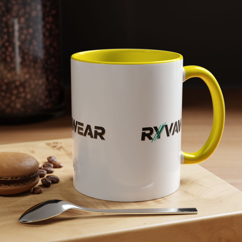RyvaWear Logo Accent Coffee Mug — Black-Trim Ceramic Coffee Cup (11/15oz)