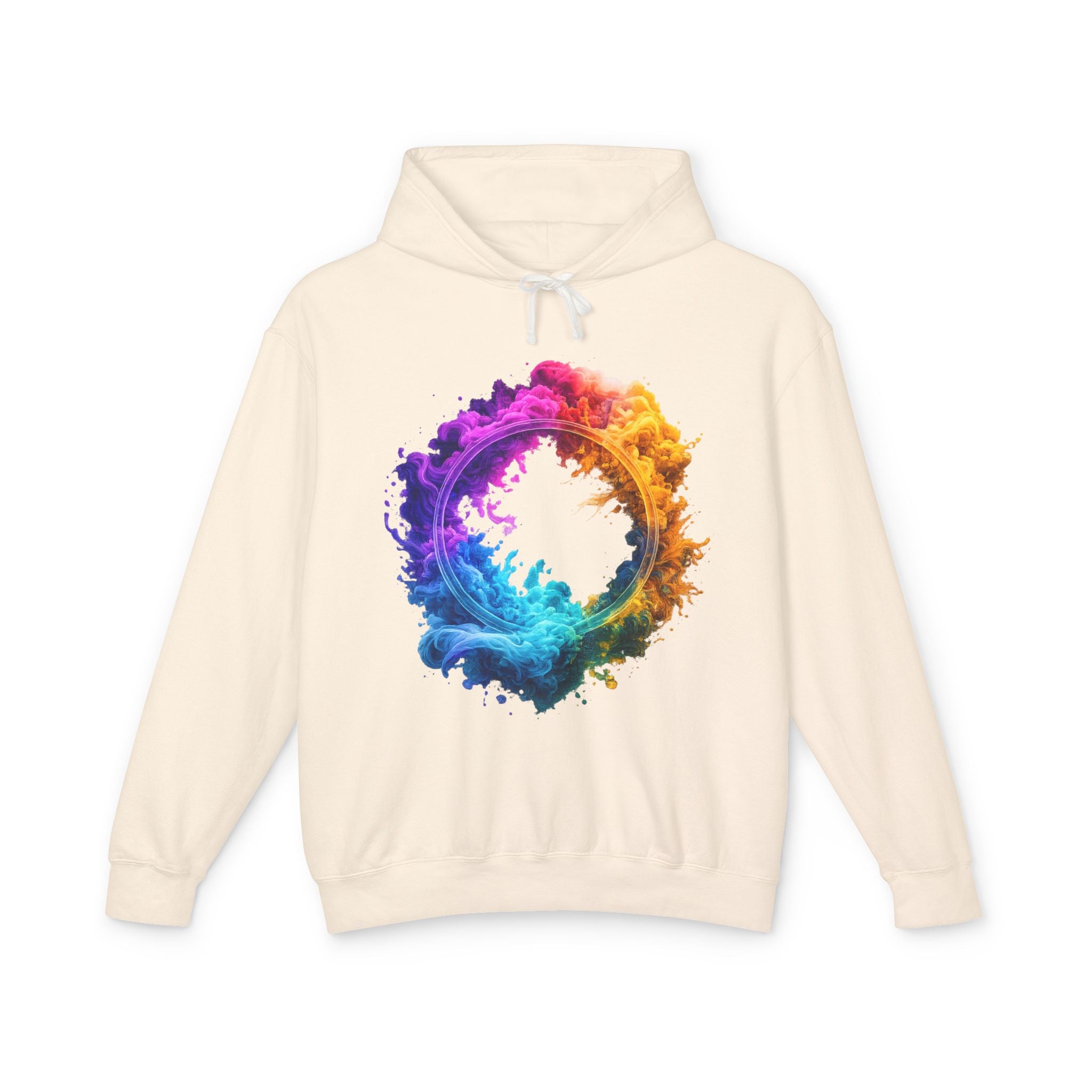 Color Burst Circle Hoodie — Vibrant Rainbow Splash Graphic Sweatshirt