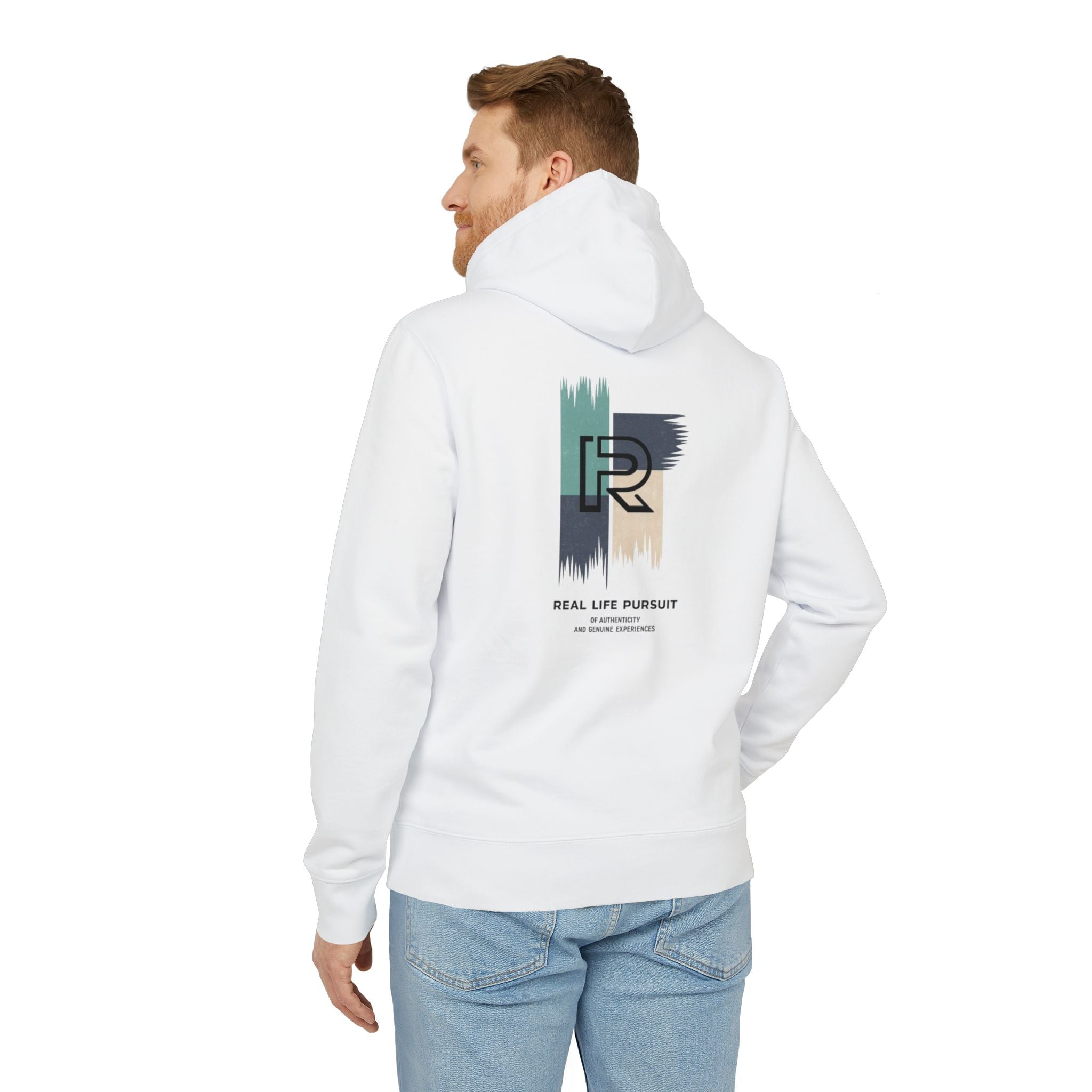 Real Life Pursuit Logo Hoodie — Minimal Brushed Back Graphic