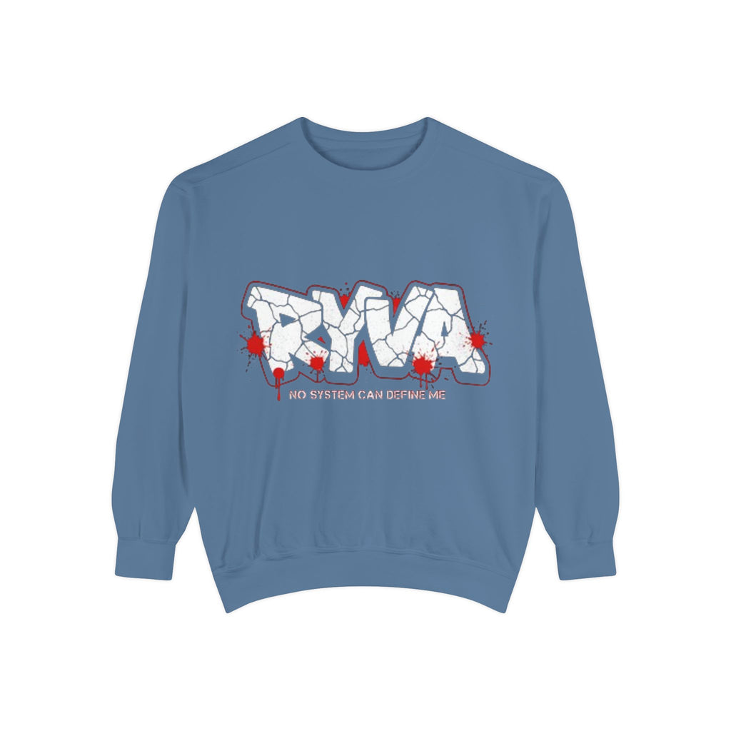 Sweatshirt — 'ROAR' Graphic Sweatshirt with Red Paint Splatter, "No Weapons Can Define Me"