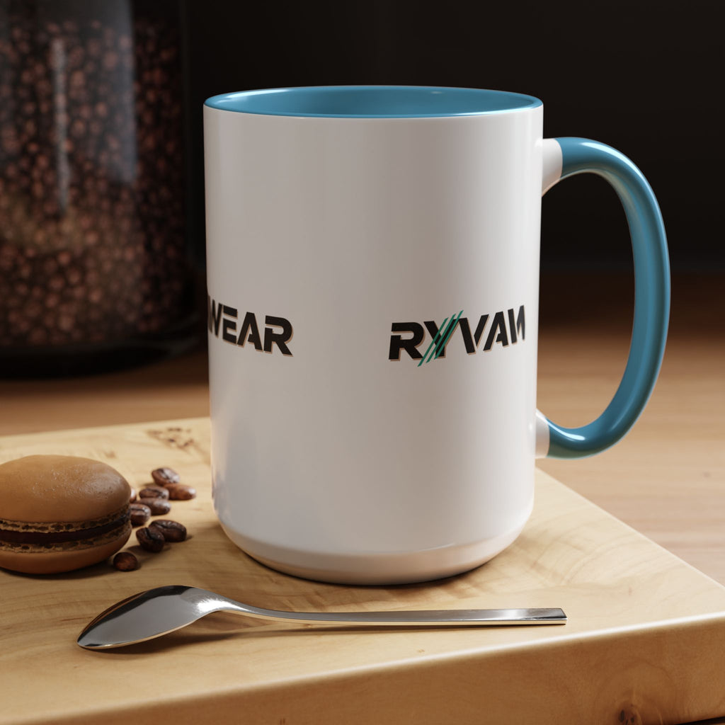 RyvaWear Logo Accent Coffee Mug — Black-Trim Ceramic Coffee Cup (11/15oz)