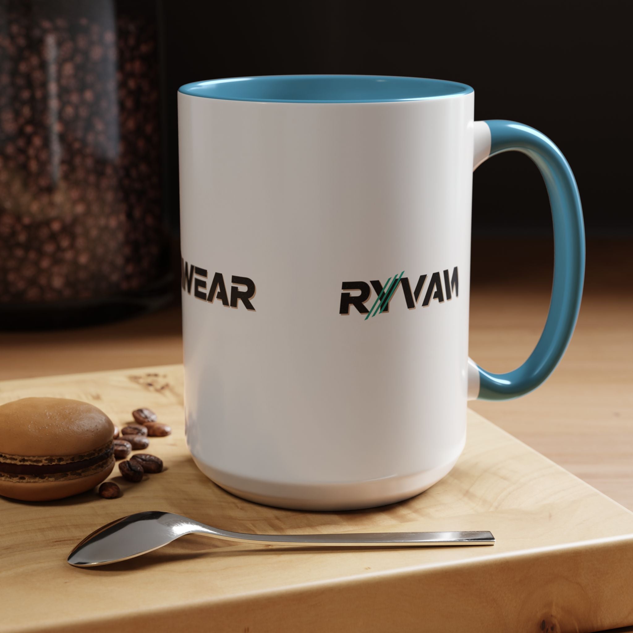 RyvaWear Logo Accent Coffee Mug — Black-Trim Ceramic Coffee Cup (11/15oz)