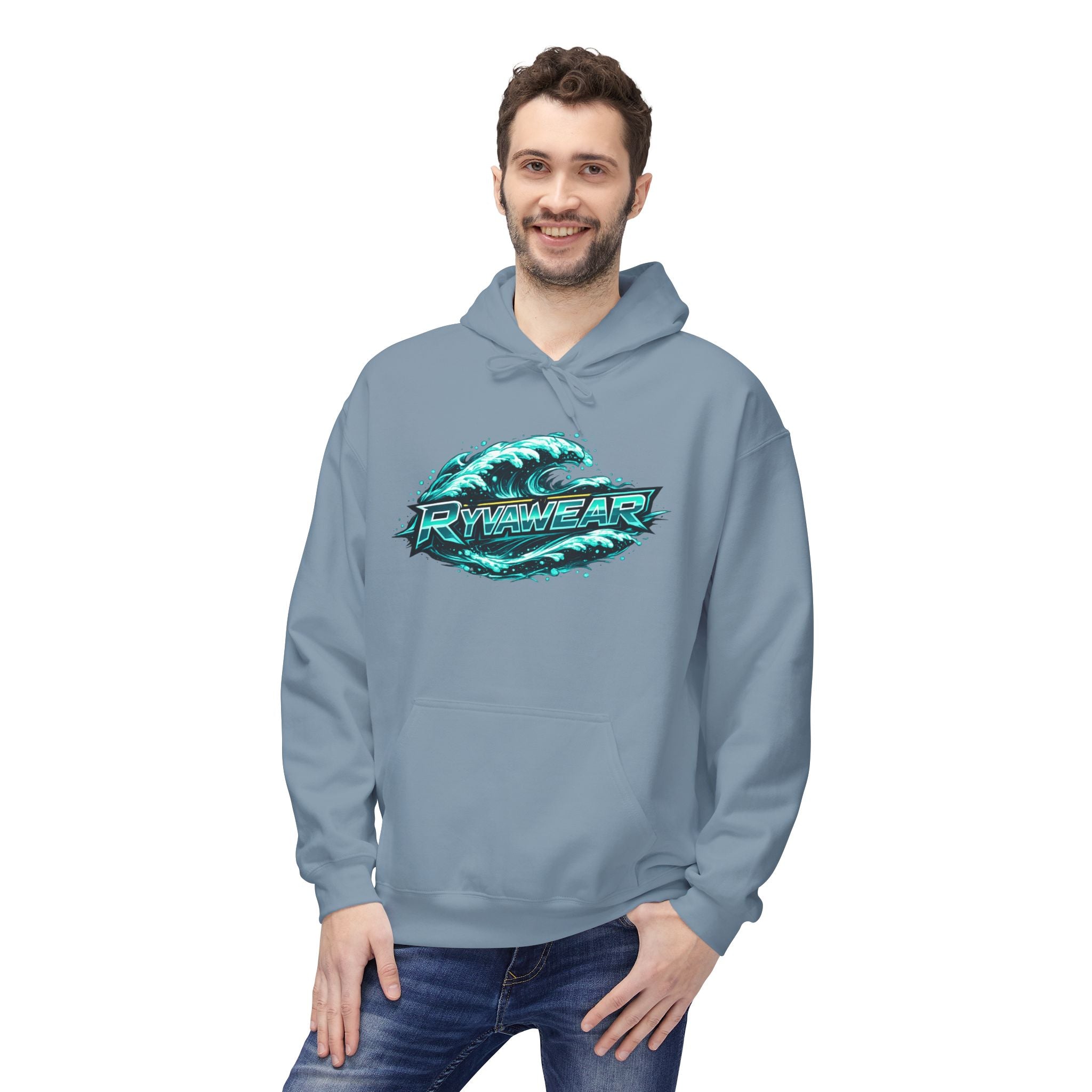 Hoodie — Retro Teal 'Rivestar' Surf Wave Logo Pullover