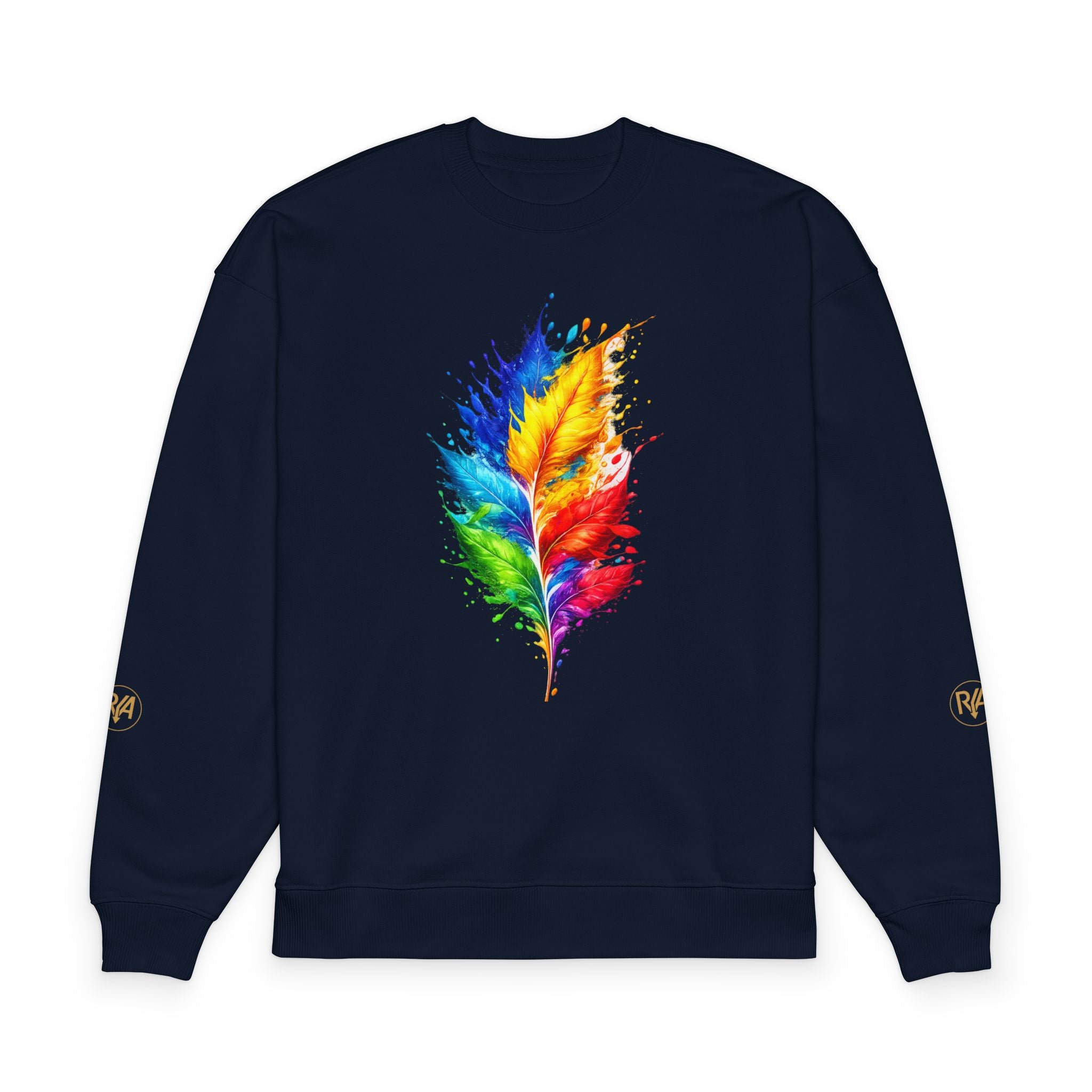 Colorful Feather Sweatshirt - Rainbow Watercolor Feather Crewneck