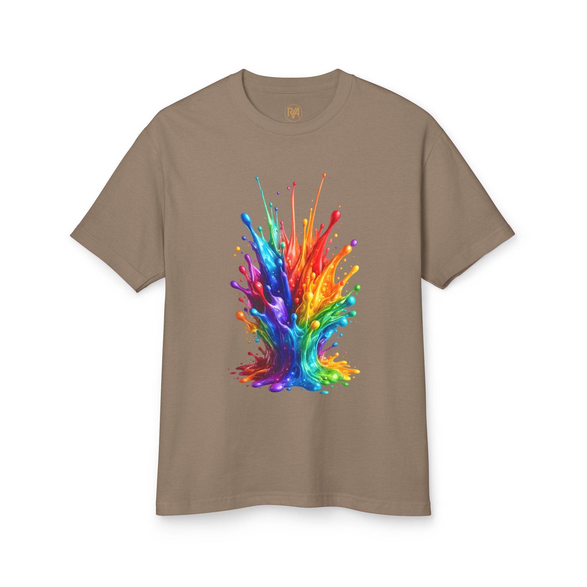 Rainbow Paint Splash T-Shirt — Vibrant Abstract Art Tee