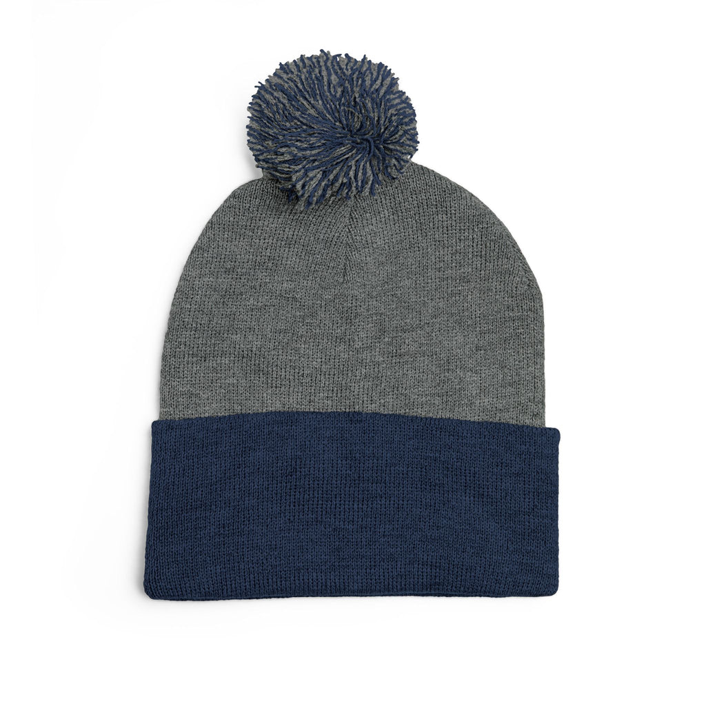 Embroidered Pom-Pom Knit Cap — Cozy Winter Beanie with Fold-Over Cuff
