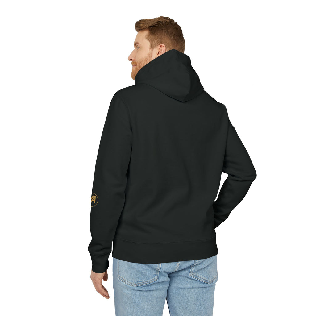 Minimalist Gold Logo Hoodie — White Crew Pullover with R/A Emblem