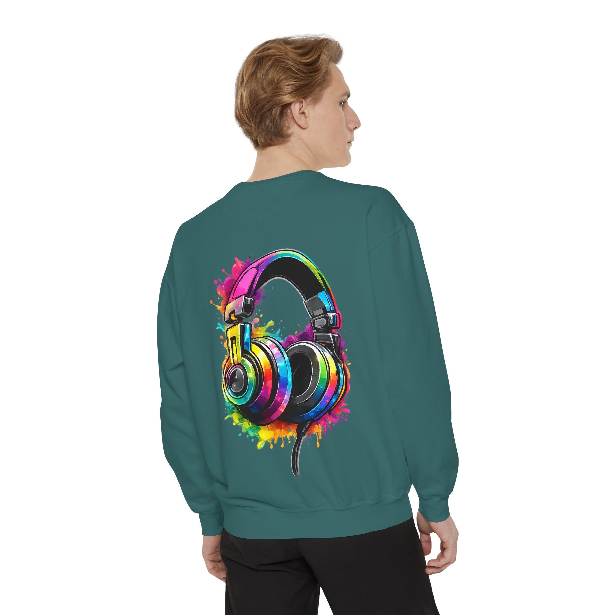 Sweatshirt — Colorful Watercolor Headphones Crewneck, Music Lover Graphic Sweatshirt