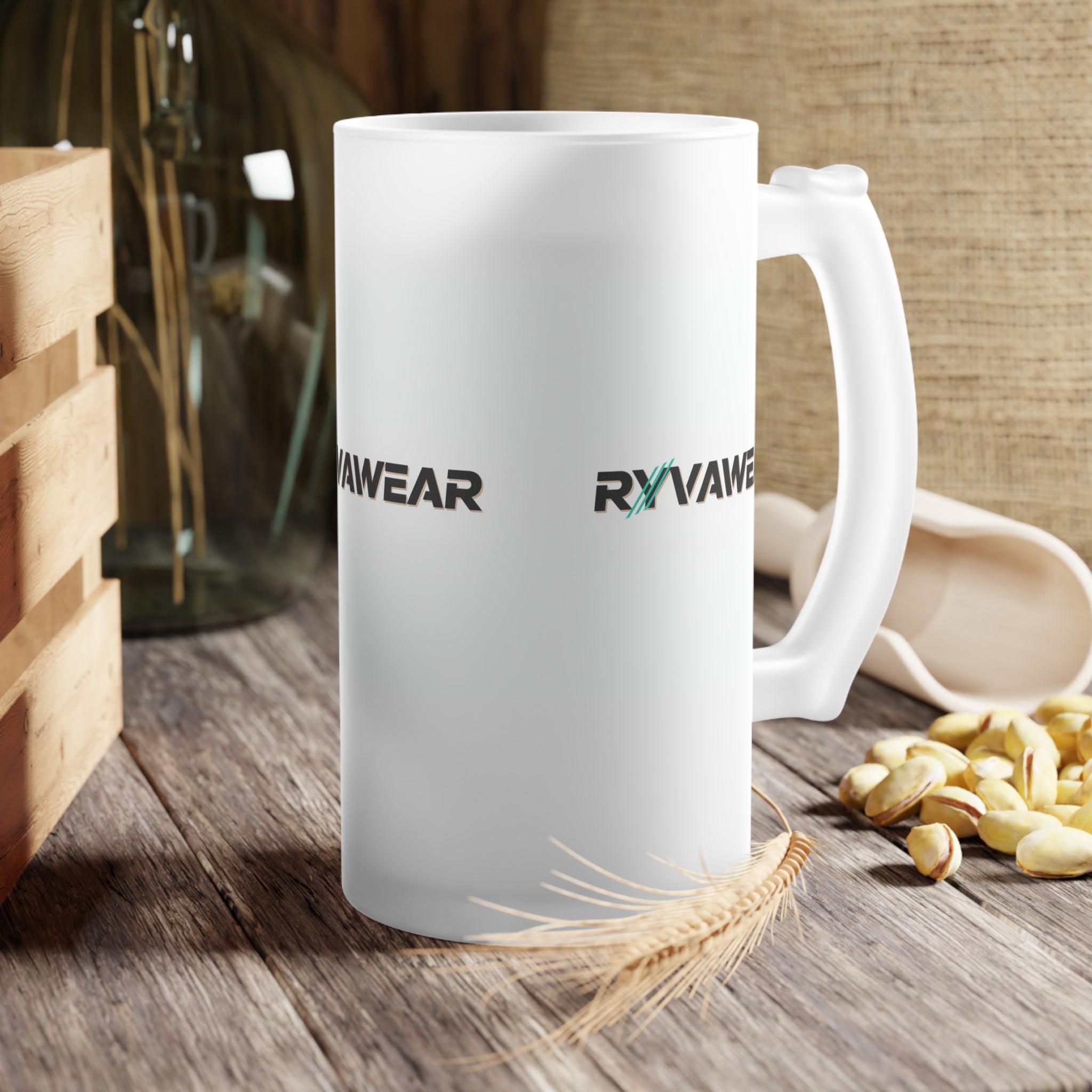 Frosted Glass Beer Mug — RYVAWEAR Logo Frosted Beer Stein for Home Bar & Gifts