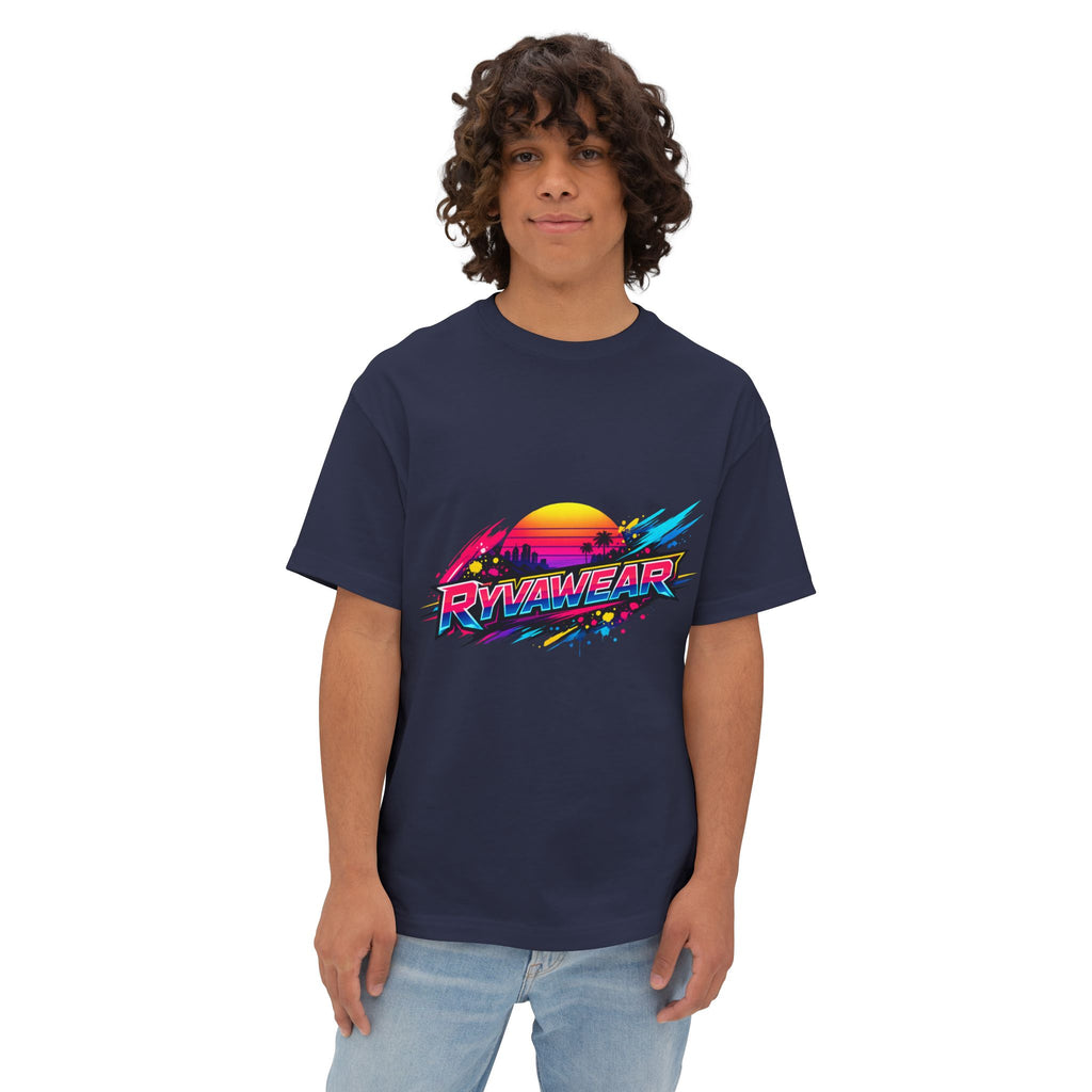 Retro Sunset Graphic Tee — "RVVAWEAR" 80s Vaporwave Style Boxy T-Shirt