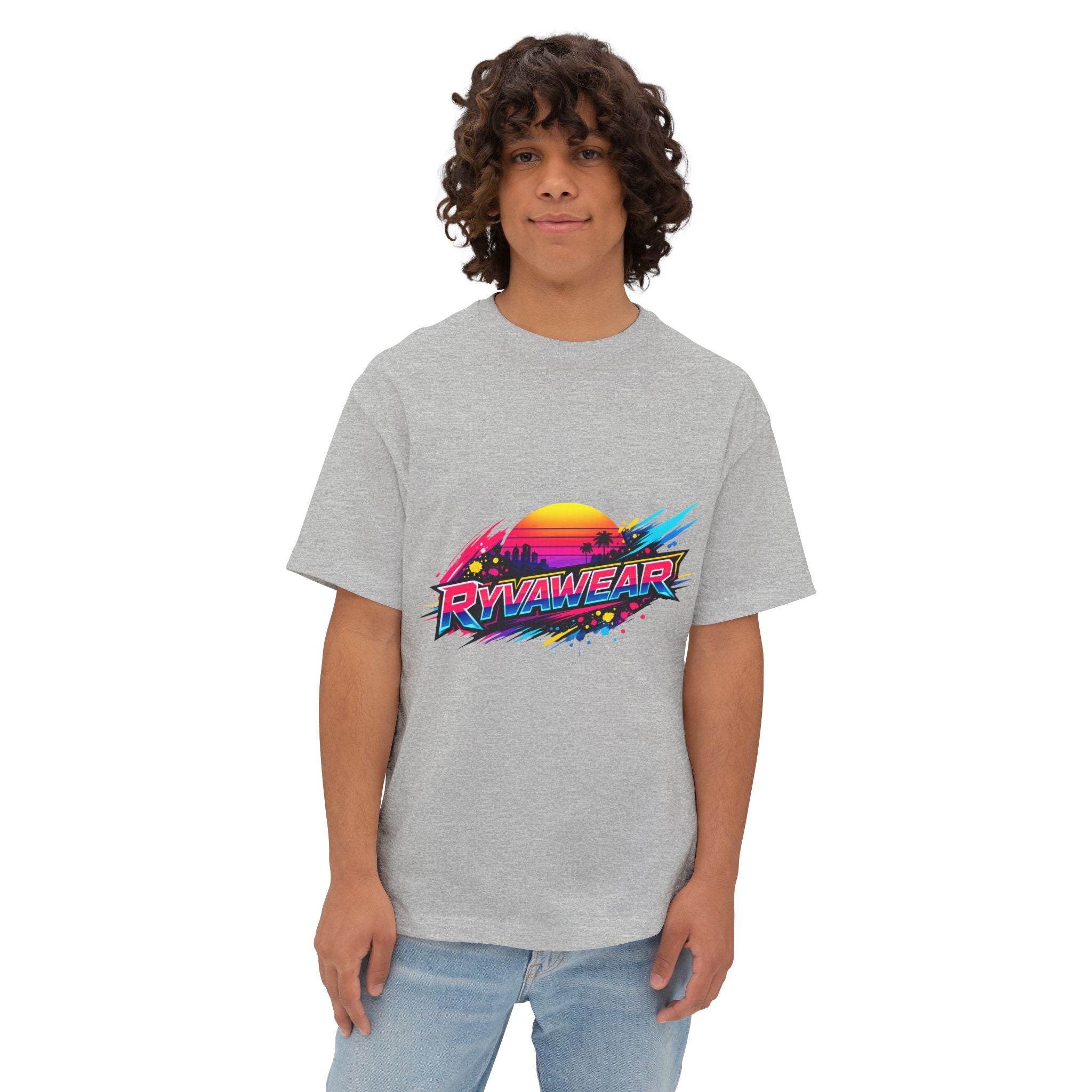 Retro Sunset Graphic Tee — "RVVAWEAR" 80s Vaporwave Style Boxy T-Shirt