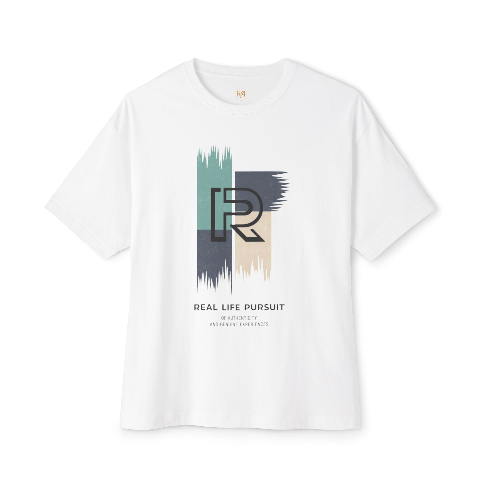 Real Life Pursuit Graphic Tee — Minimal Logo Oversized Boxy T‑Shirt