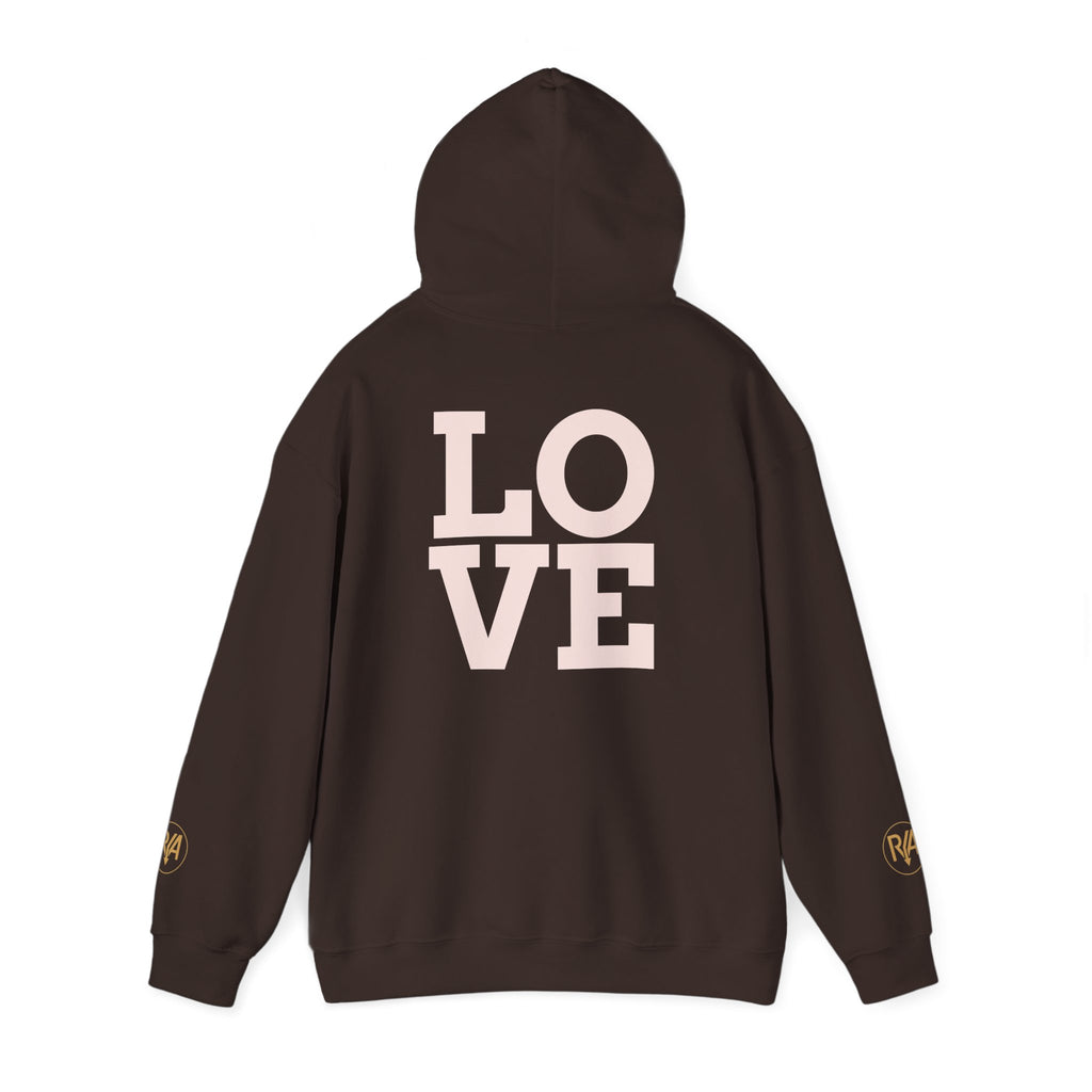 Love Graphic Hoodie — Minimal White Pullover with Gold Logo