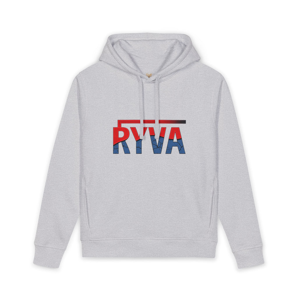 RYVA Logo Hoodie — Minimalist Red & Blue Graphic Pullover