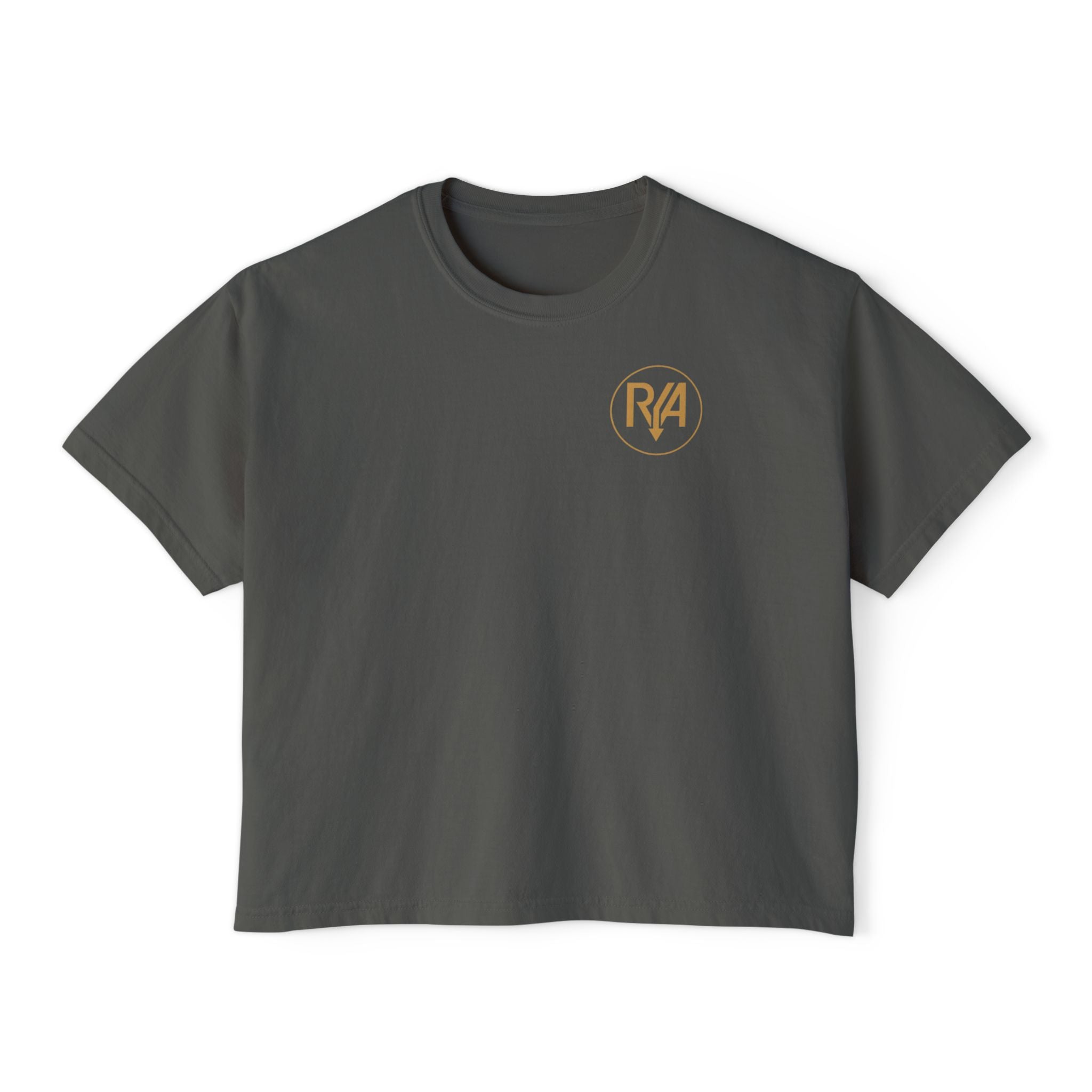 Women's Boxy Tee — Minimal Gold Monogram 'R/A' Chest Logo